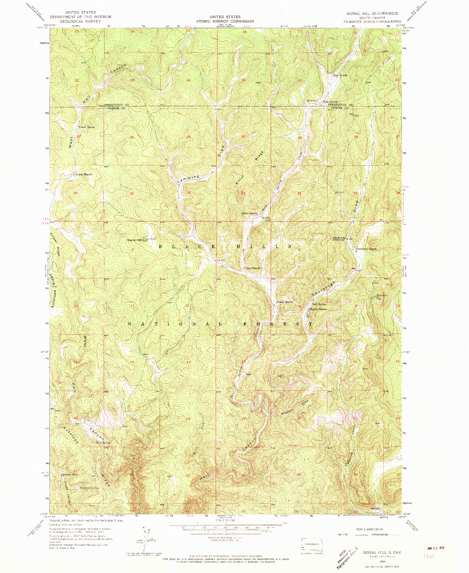 USGS 1:24000-SCALE QUADRANGLE FOR SIGNAL HILL, SD 1955