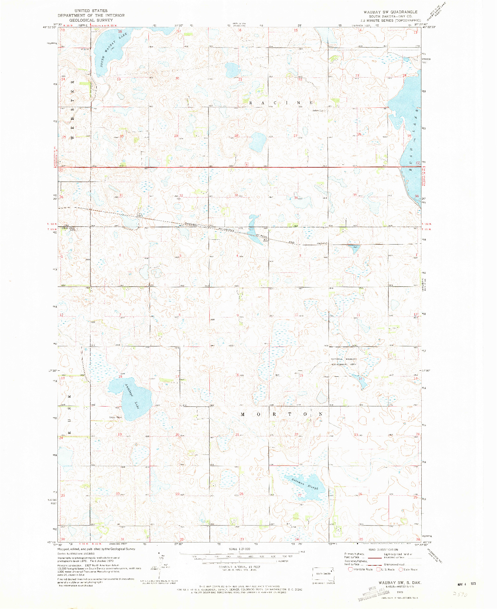 USGS 1:24000-SCALE QUADRANGLE FOR WAUBAY SW, SD 1970