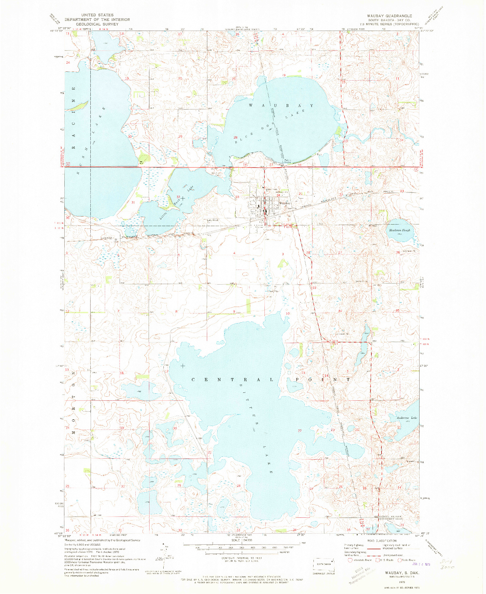 USGS 1:24000-SCALE QUADRANGLE FOR WAUBAY, SD 1970