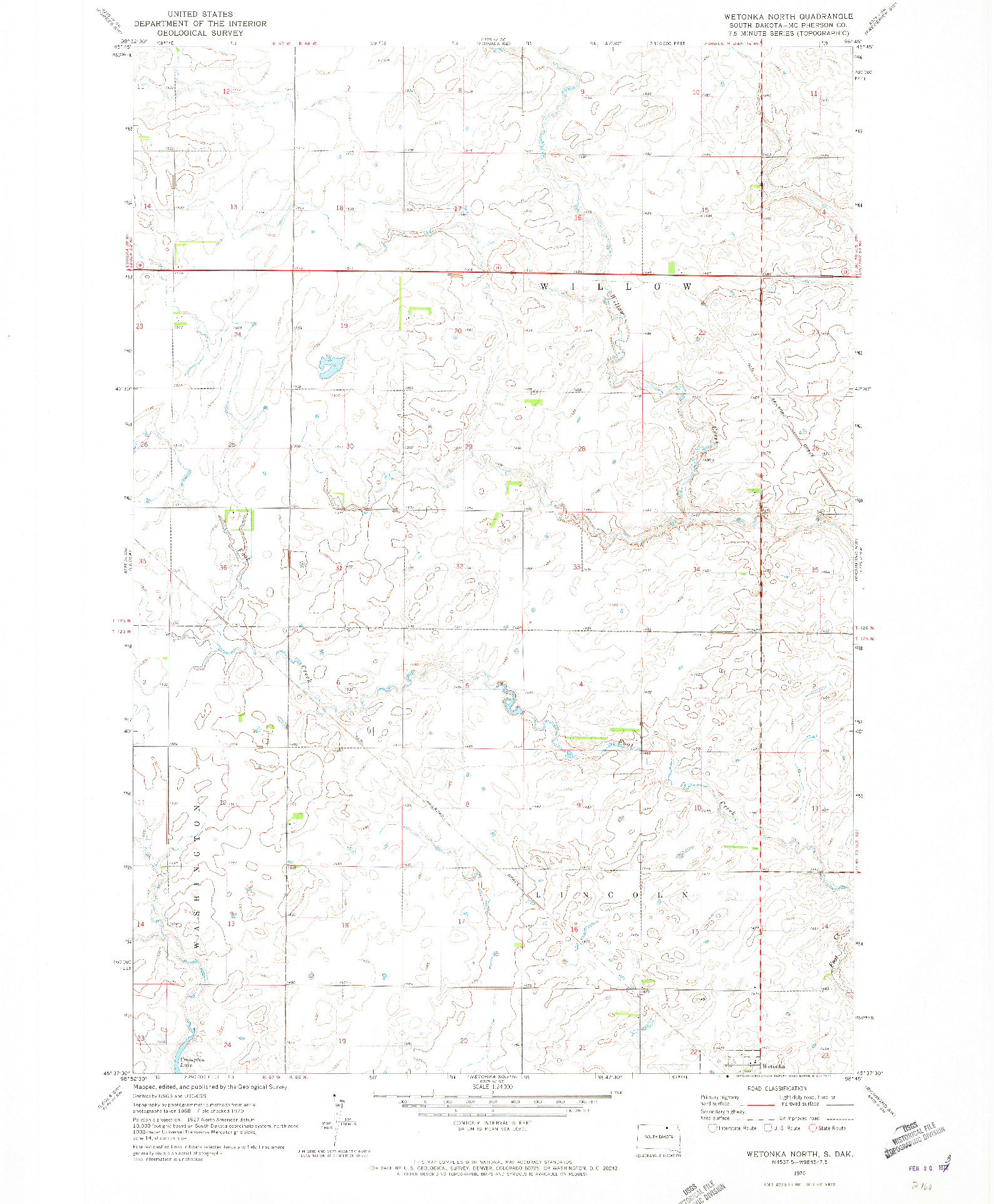 USGS 1:24000-SCALE QUADRANGLE FOR WETONKA NORTH, SD 1970