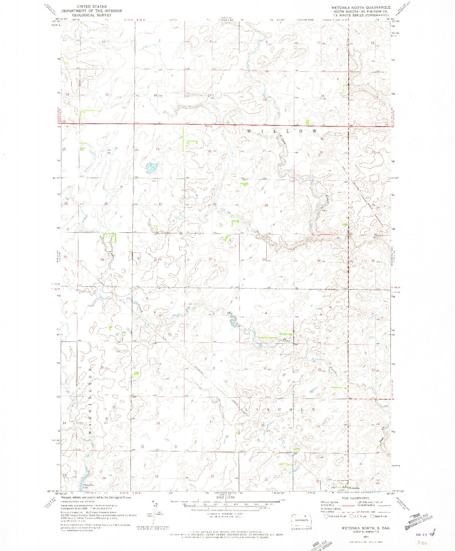 USGS 1:24000-SCALE QUADRANGLE FOR WETONKA NORTH, SD 1970
