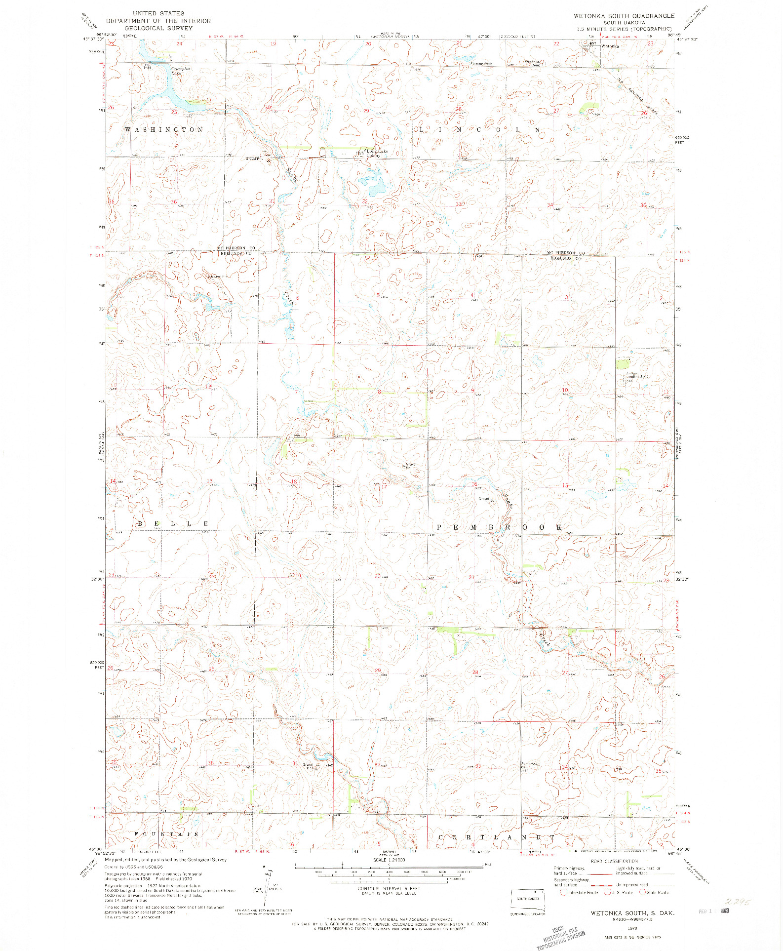 USGS 1:24000-SCALE QUADRANGLE FOR WETONKA SOUTH, SD 1970