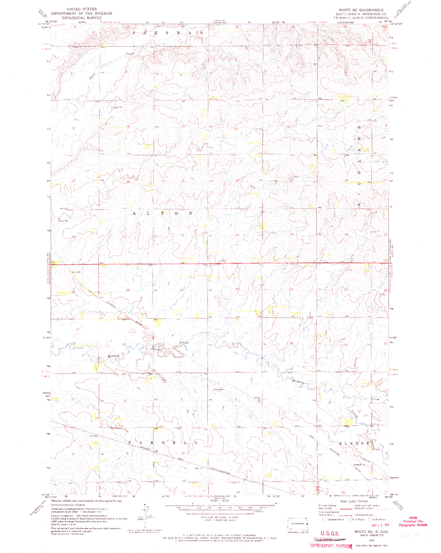 USGS 1:24000-SCALE QUADRANGLE FOR WHITE SE, SD 1972