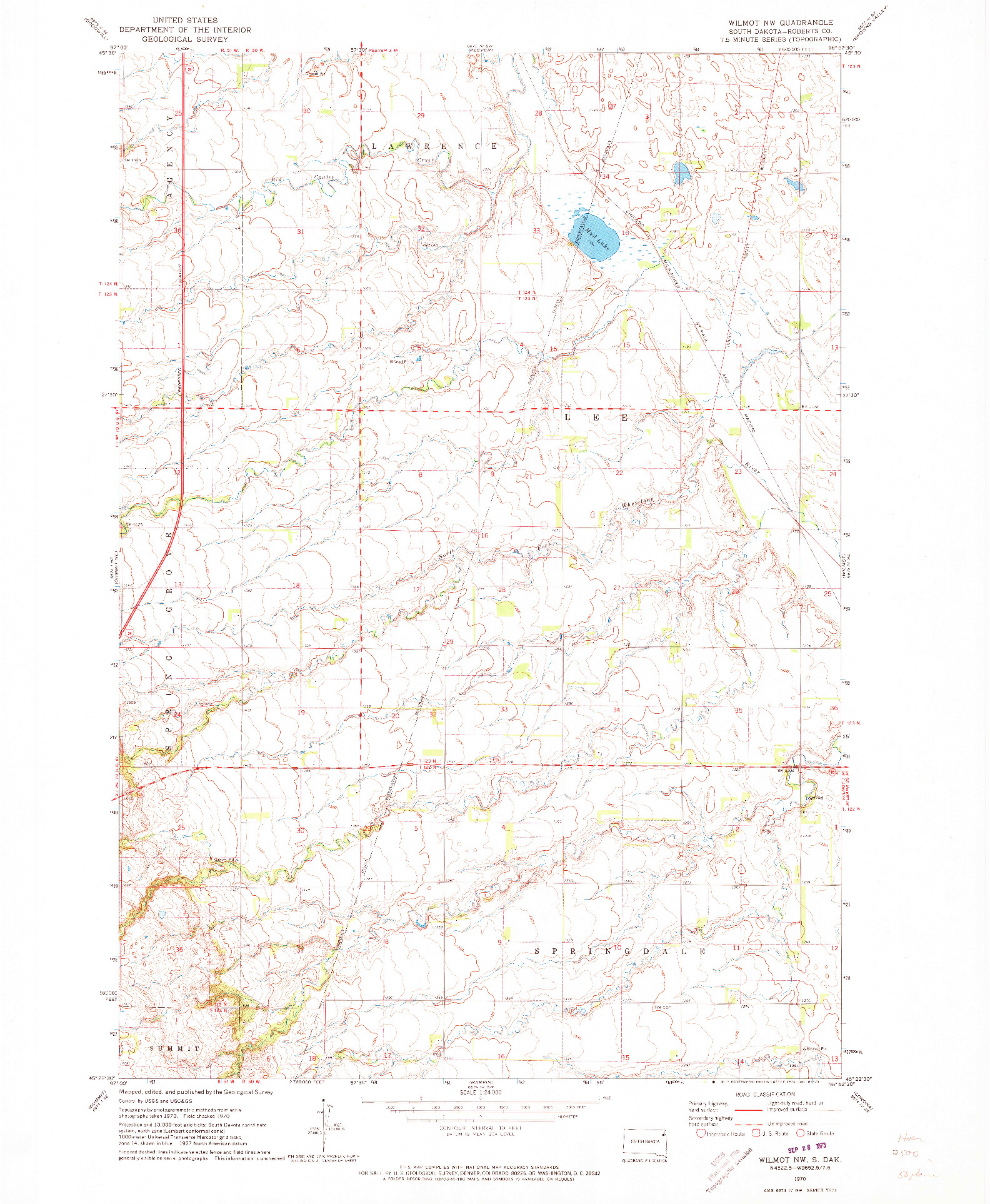 USGS 1:24000-SCALE QUADRANGLE FOR WILMOT NW, SD 1970