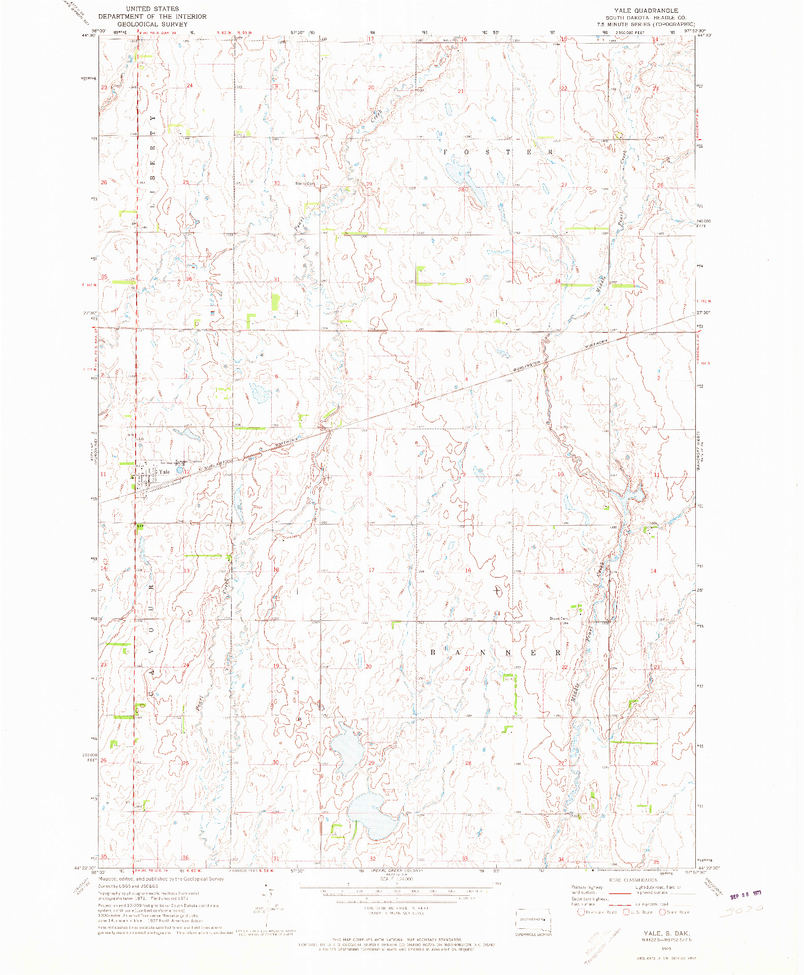 USGS 1:24000-SCALE QUADRANGLE FOR YALE, SD 1971