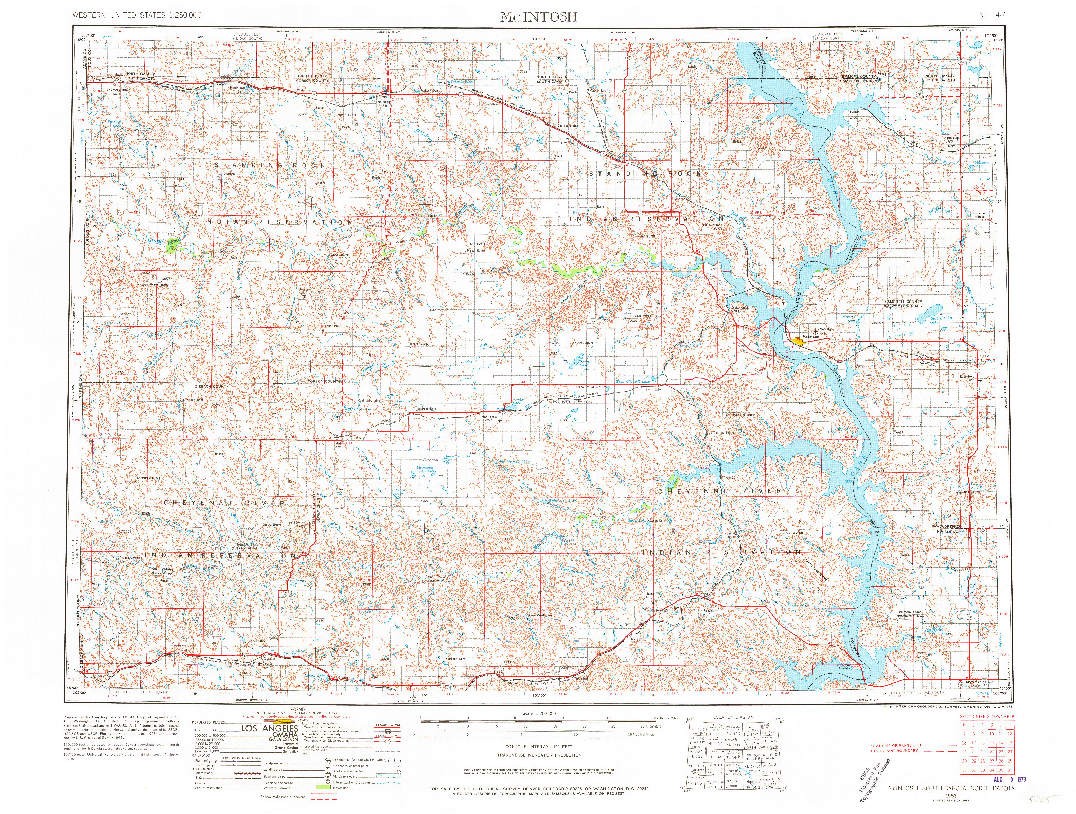 USGS 1:250000-SCALE QUADRANGLE FOR MCINTOSH, SD 1953