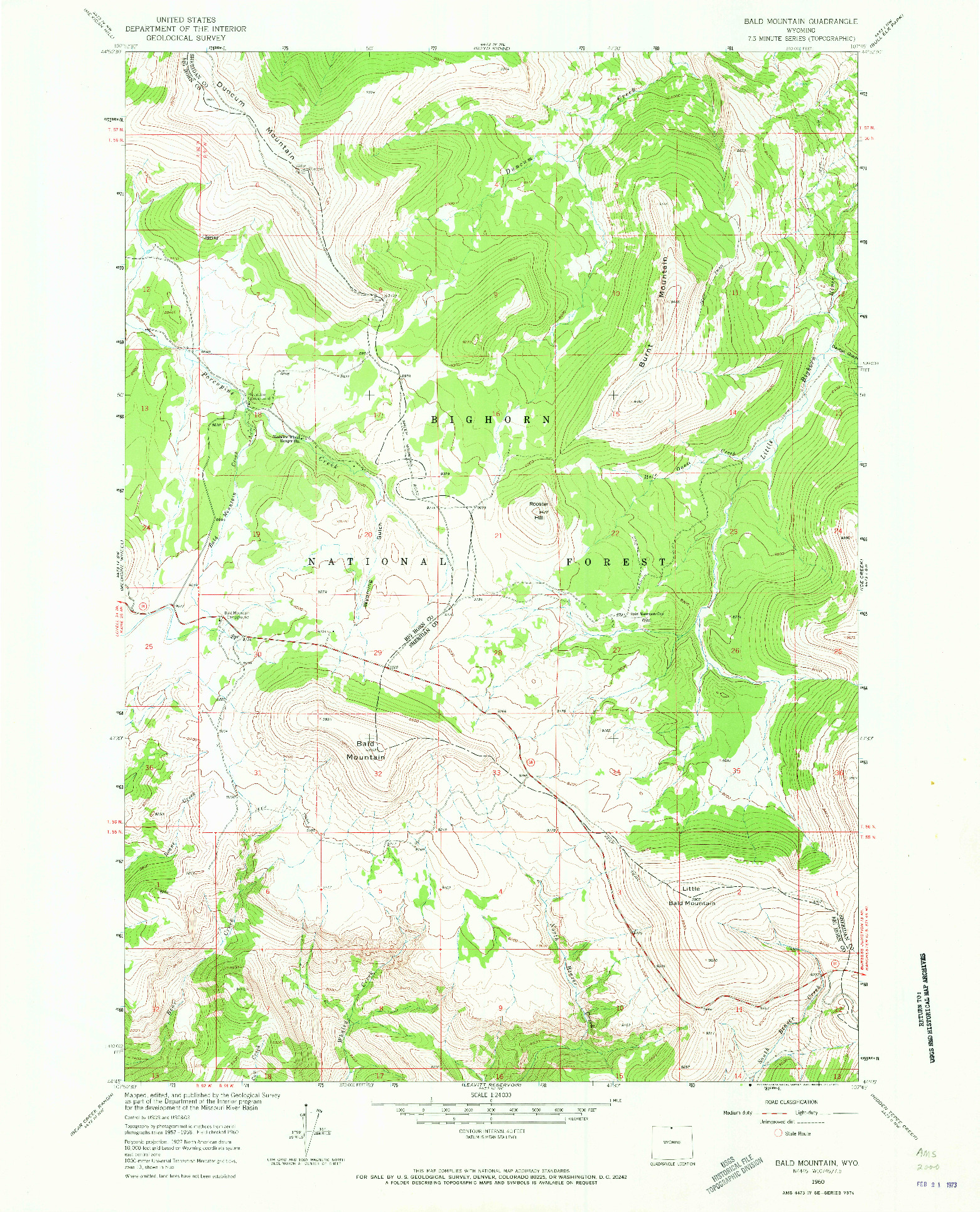 USGS 1:24000-SCALE QUADRANGLE FOR BALD MOUNTAIN, WY 1960
