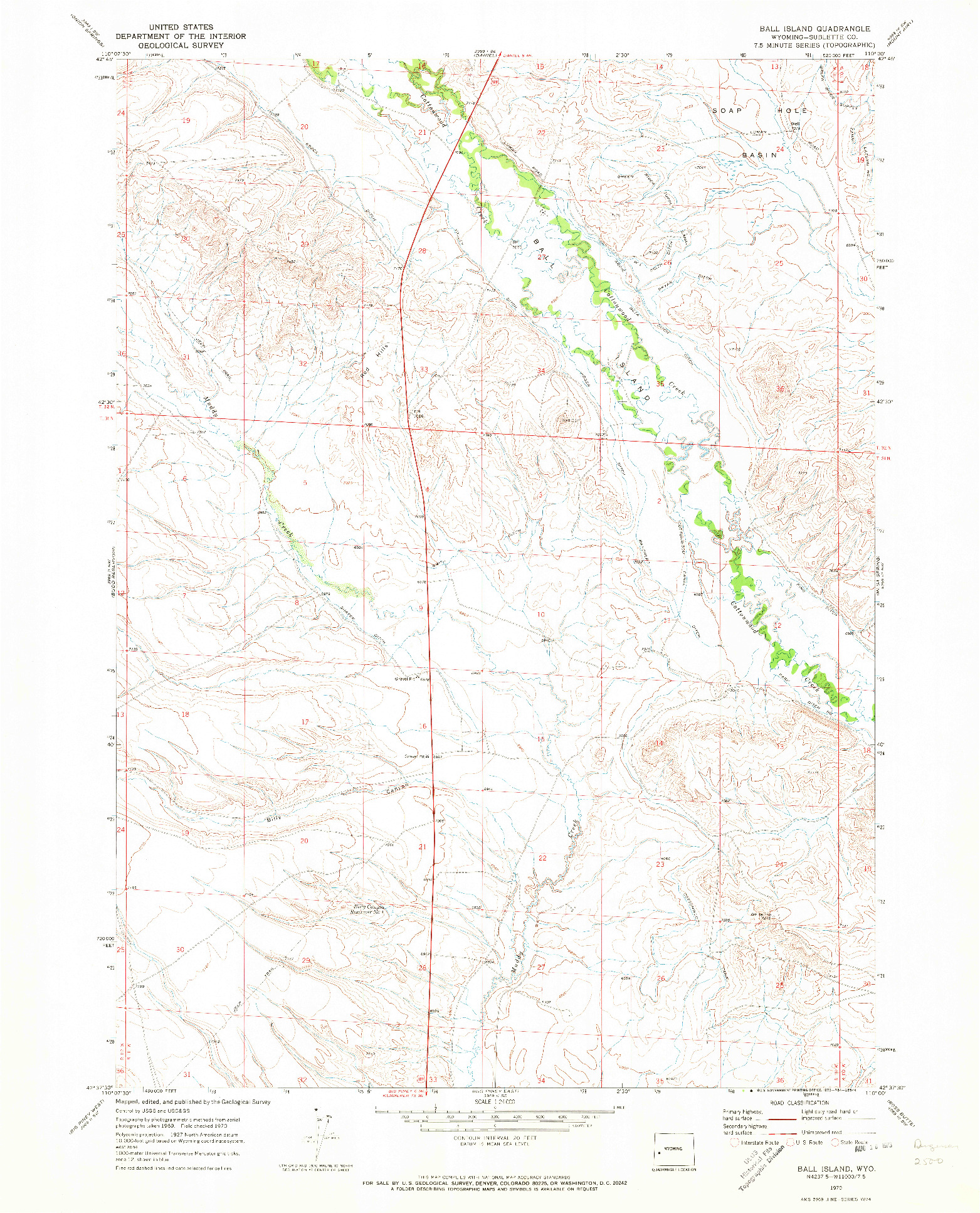 USGS 1:24000-SCALE QUADRANGLE FOR BALL ISLAND, WY 1970