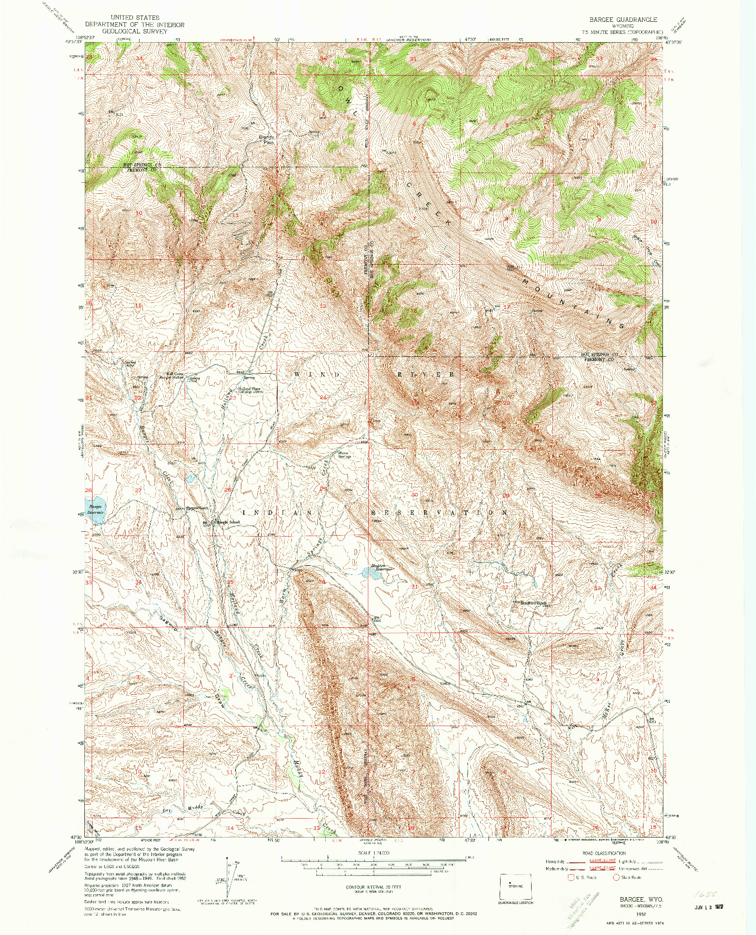 USGS 1:24000-SCALE QUADRANGLE FOR BARGEE, WY 1952