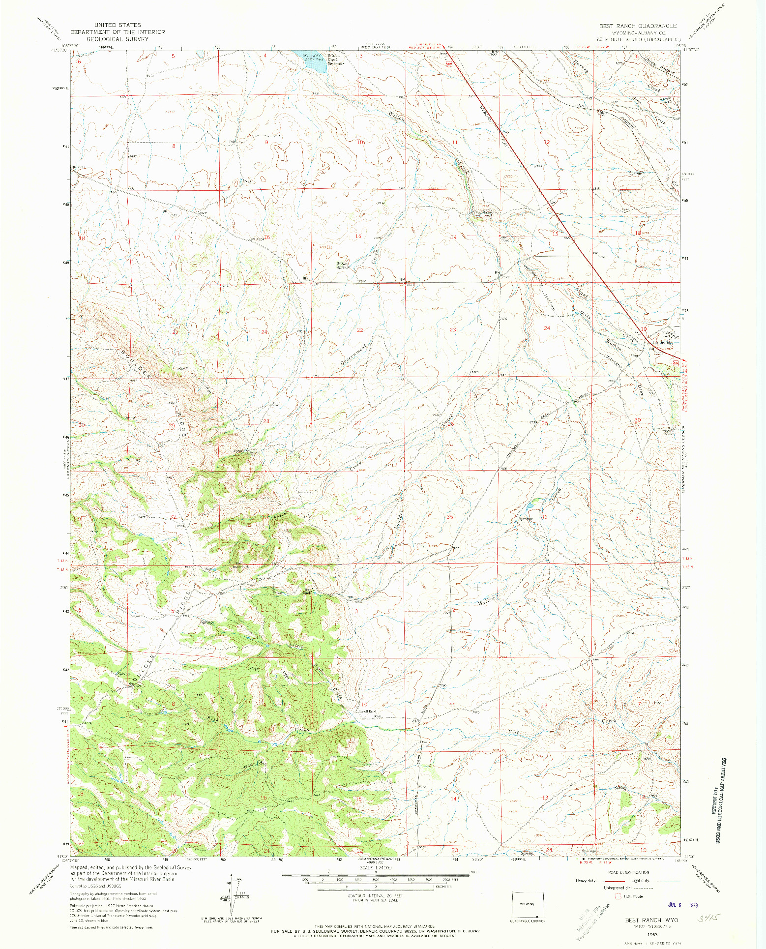 USGS 1:24000-SCALE QUADRANGLE FOR BEST RANCH, WY 1963