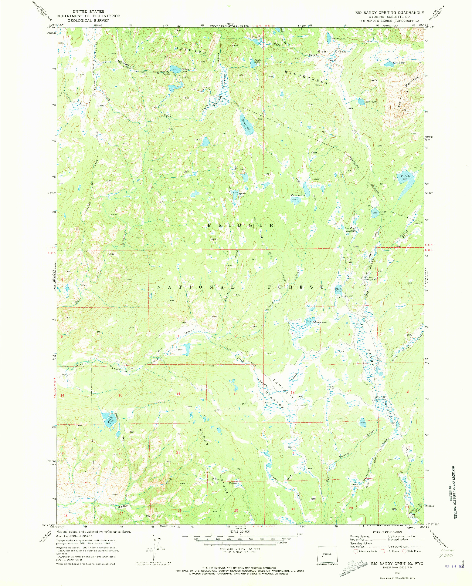 USGS 1:24000-SCALE QUADRANGLE FOR BIG SANDY OPENING, WY 1969