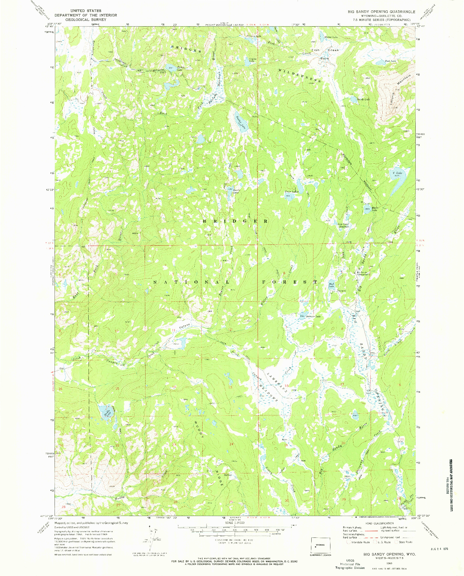 USGS 1:24000-SCALE QUADRANGLE FOR BIG SANDY OPENING, WY 1969