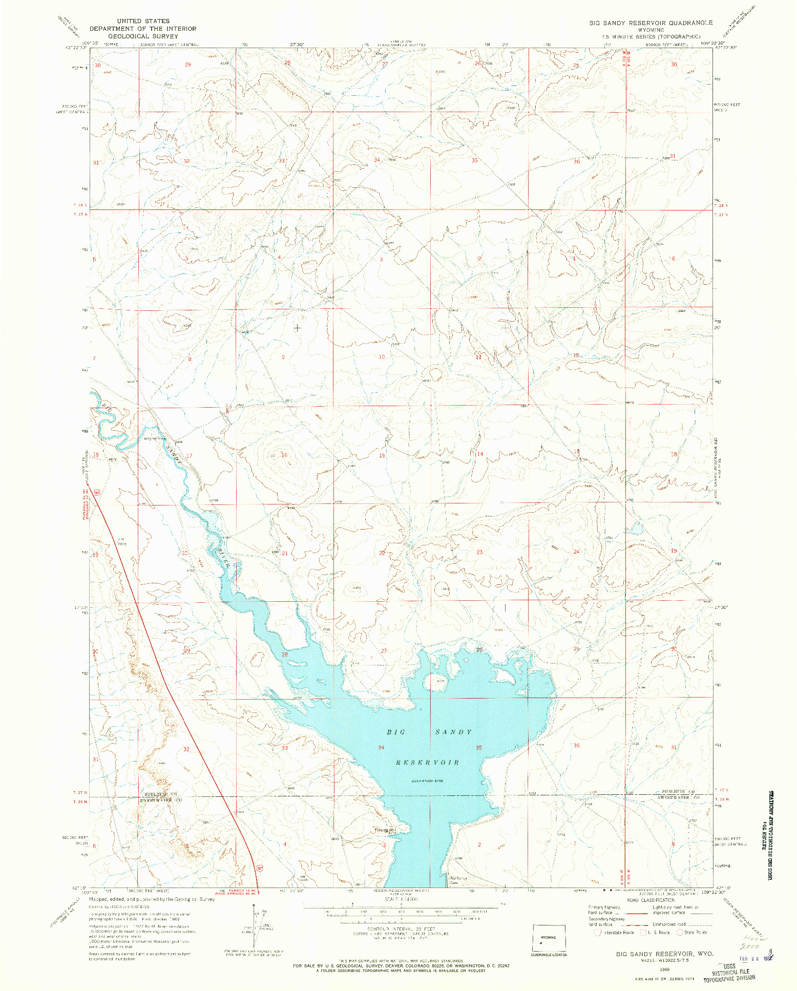 USGS 1:24000-SCALE QUADRANGLE FOR BIG SANDY RESERVOIR, WY 1969