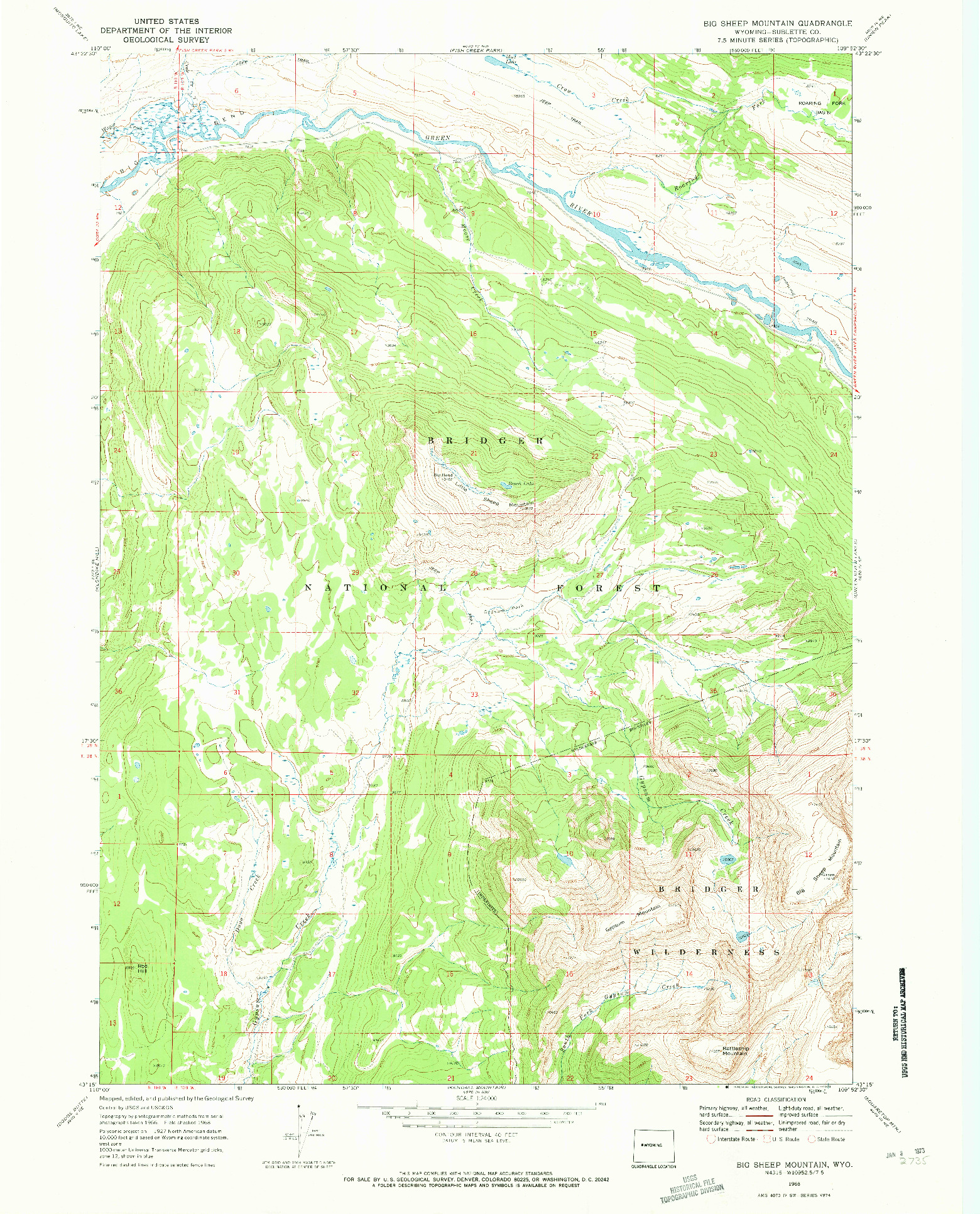 USGS 1:24000-SCALE QUADRANGLE FOR BIG SHEEP MOUNTAIN, WY 1968