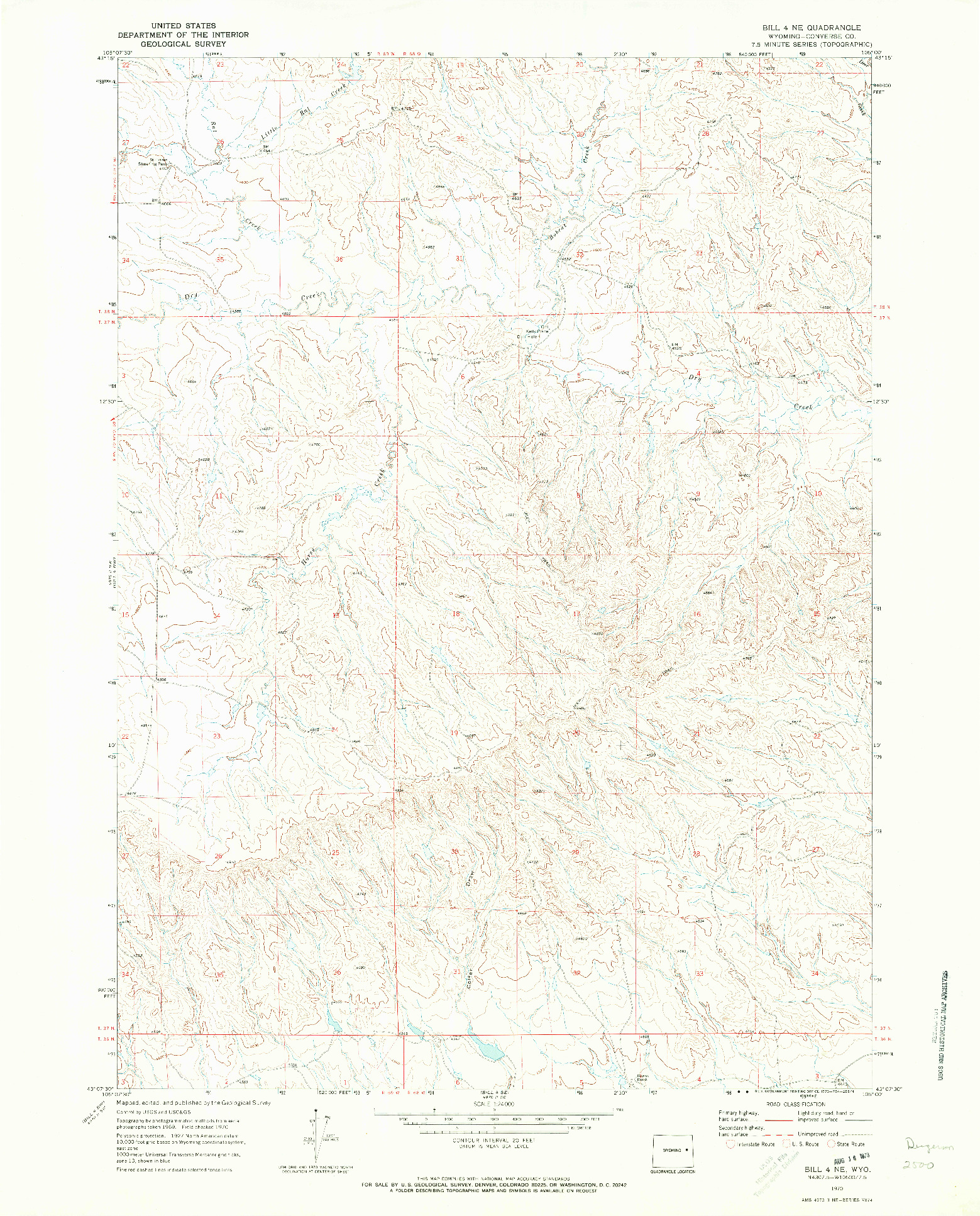 USGS 1:24000-SCALE QUADRANGLE FOR BILL 4 NE, WY 1970