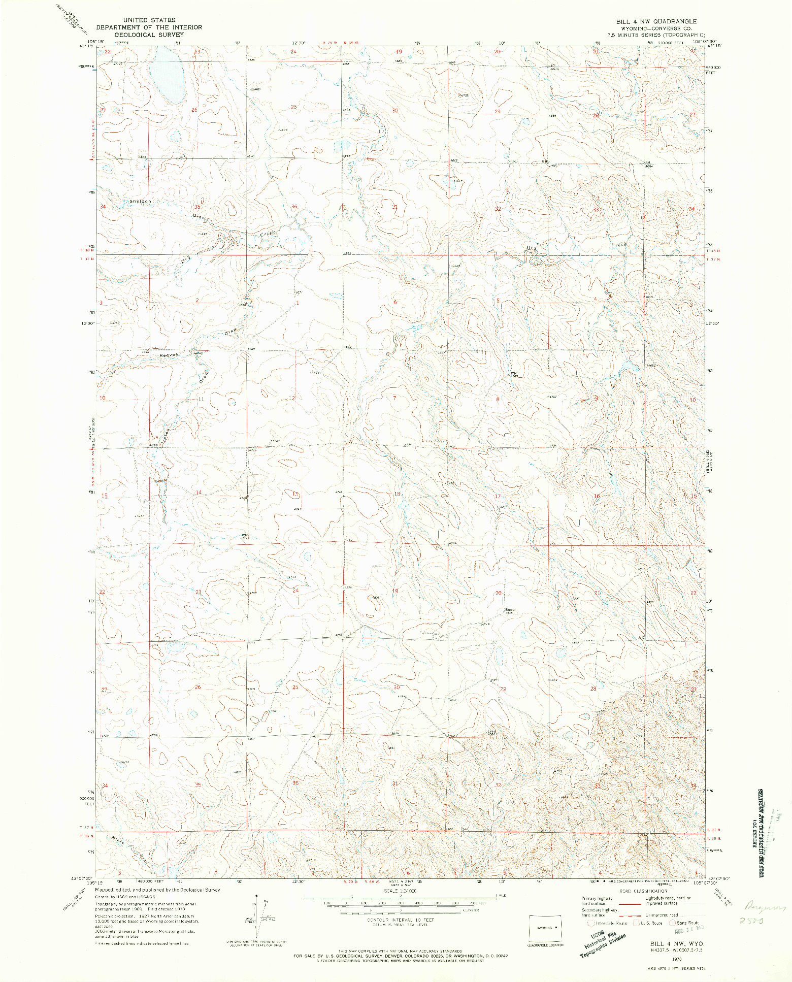 USGS 1:24000-SCALE QUADRANGLE FOR BILL 4 NW, WY 1970