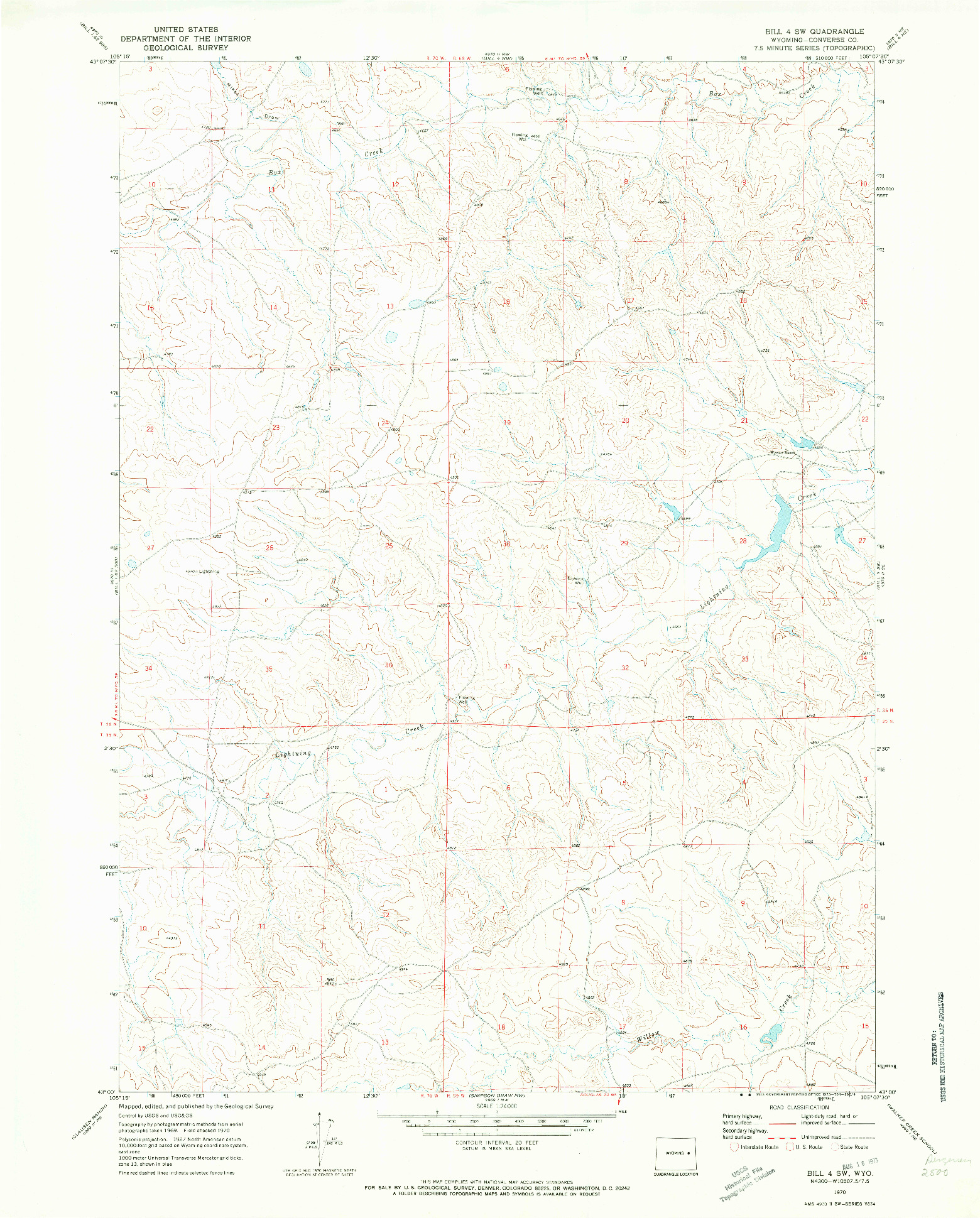 USGS 1:24000-SCALE QUADRANGLE FOR BILL 4 SW, WY 1970