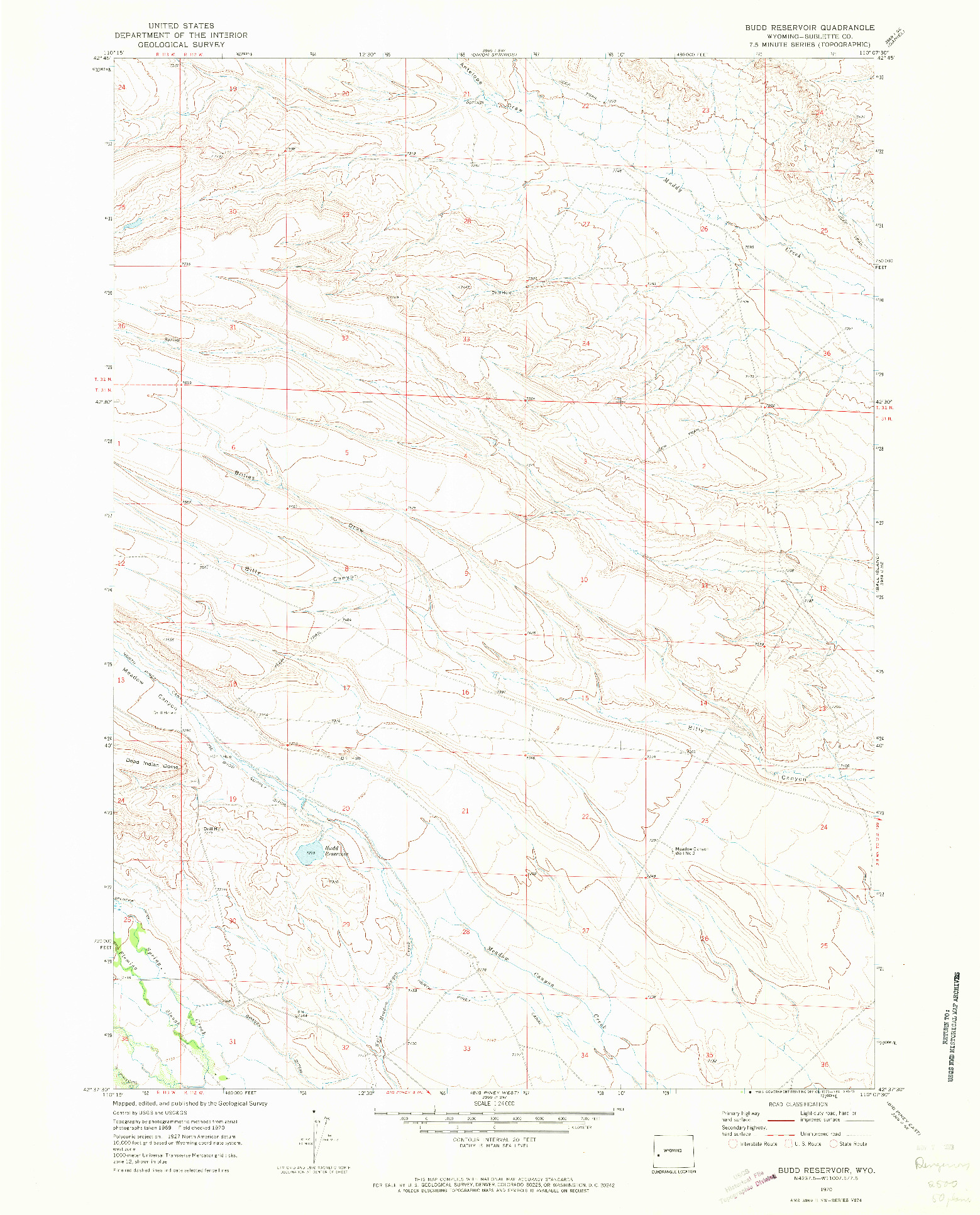 USGS 1:24000-SCALE QUADRANGLE FOR BUDD RESERVOIR, WY 1970