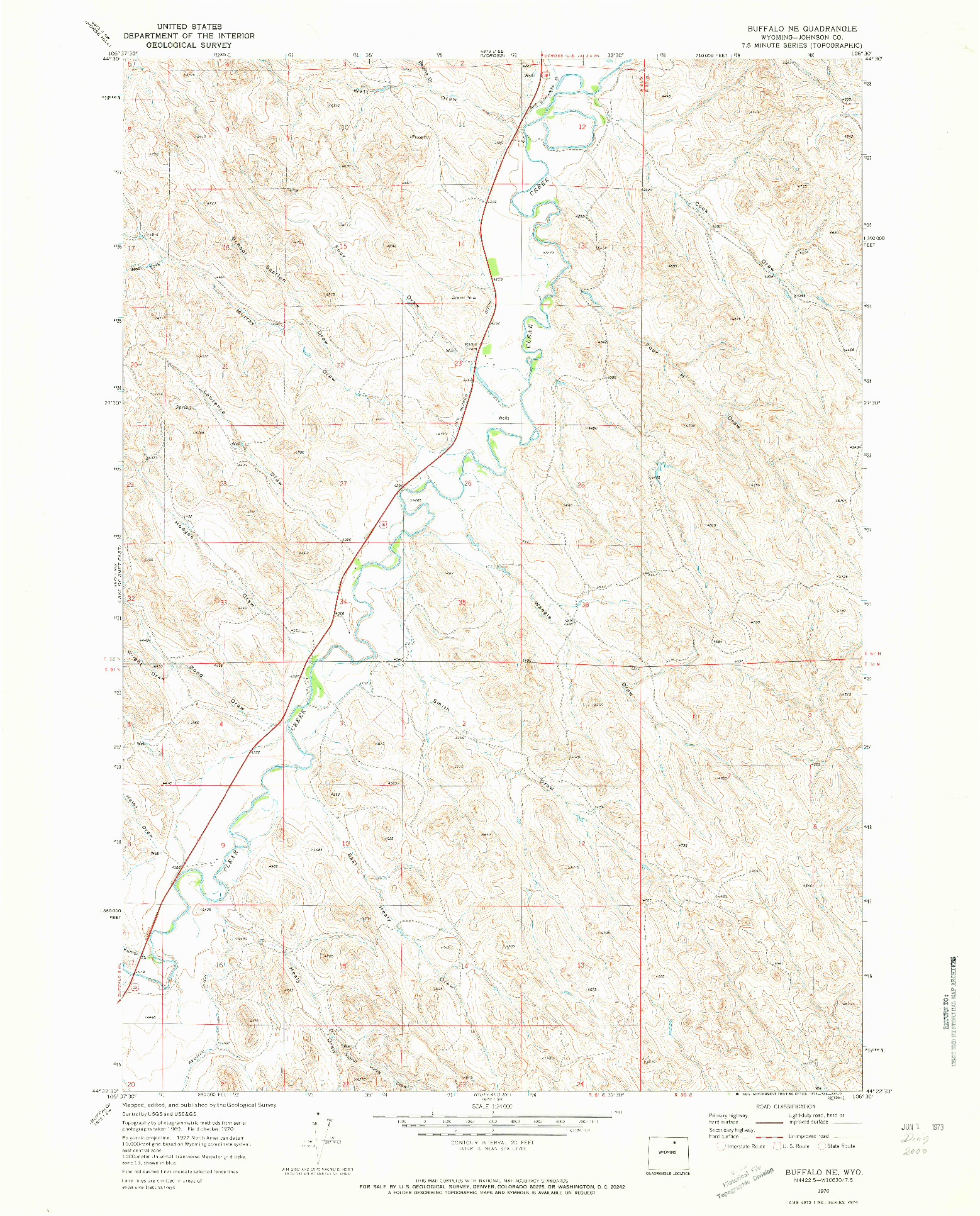 USGS 1:24000-SCALE QUADRANGLE FOR BUFFALO NE, WY 1970