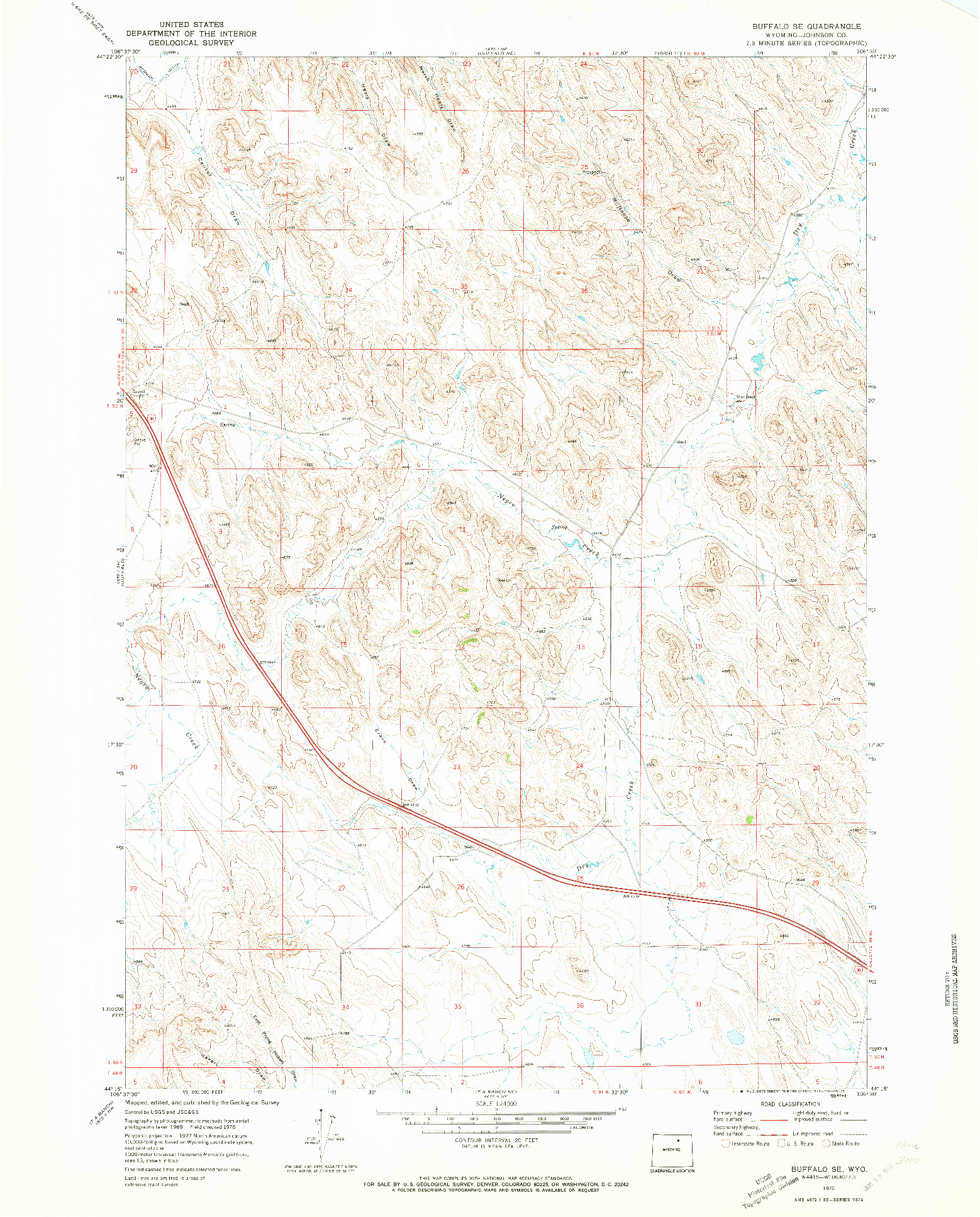 USGS 1:24000-SCALE QUADRANGLE FOR BUFFALO SE, WY 1970