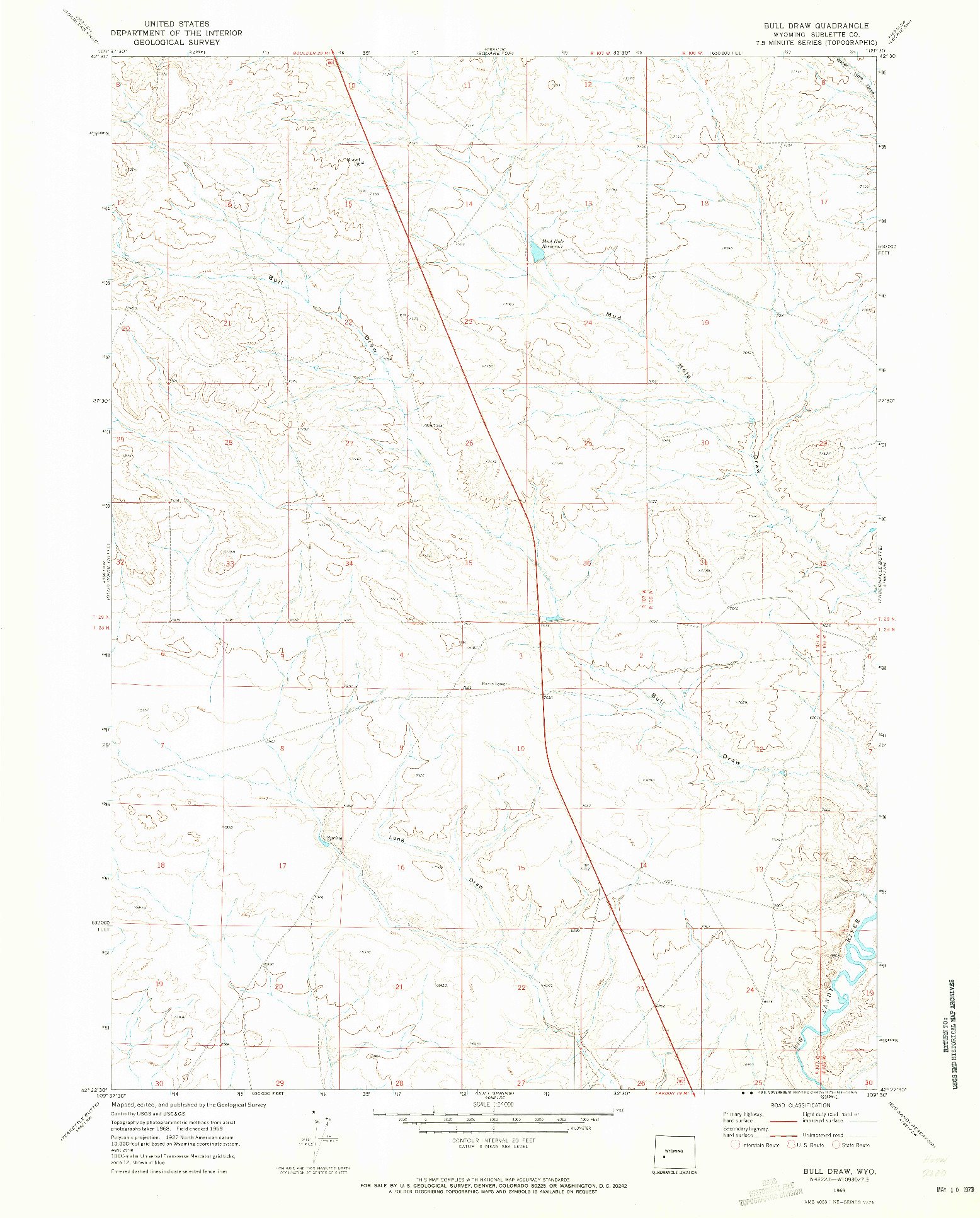 USGS 1:24000-SCALE QUADRANGLE FOR BULL DRAW, WY 1969