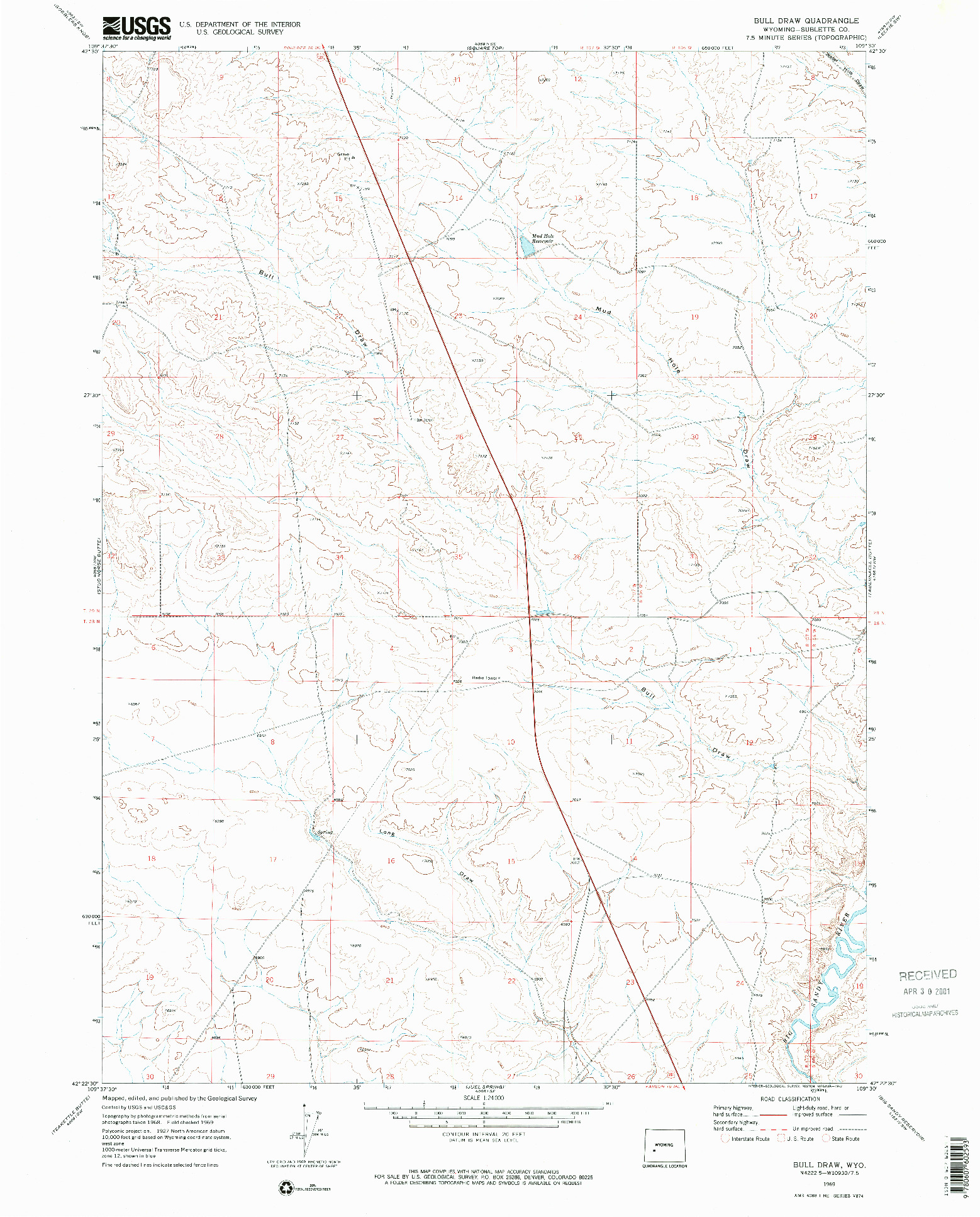 USGS 1:24000-SCALE QUADRANGLE FOR BULL DRAW, WY 1969