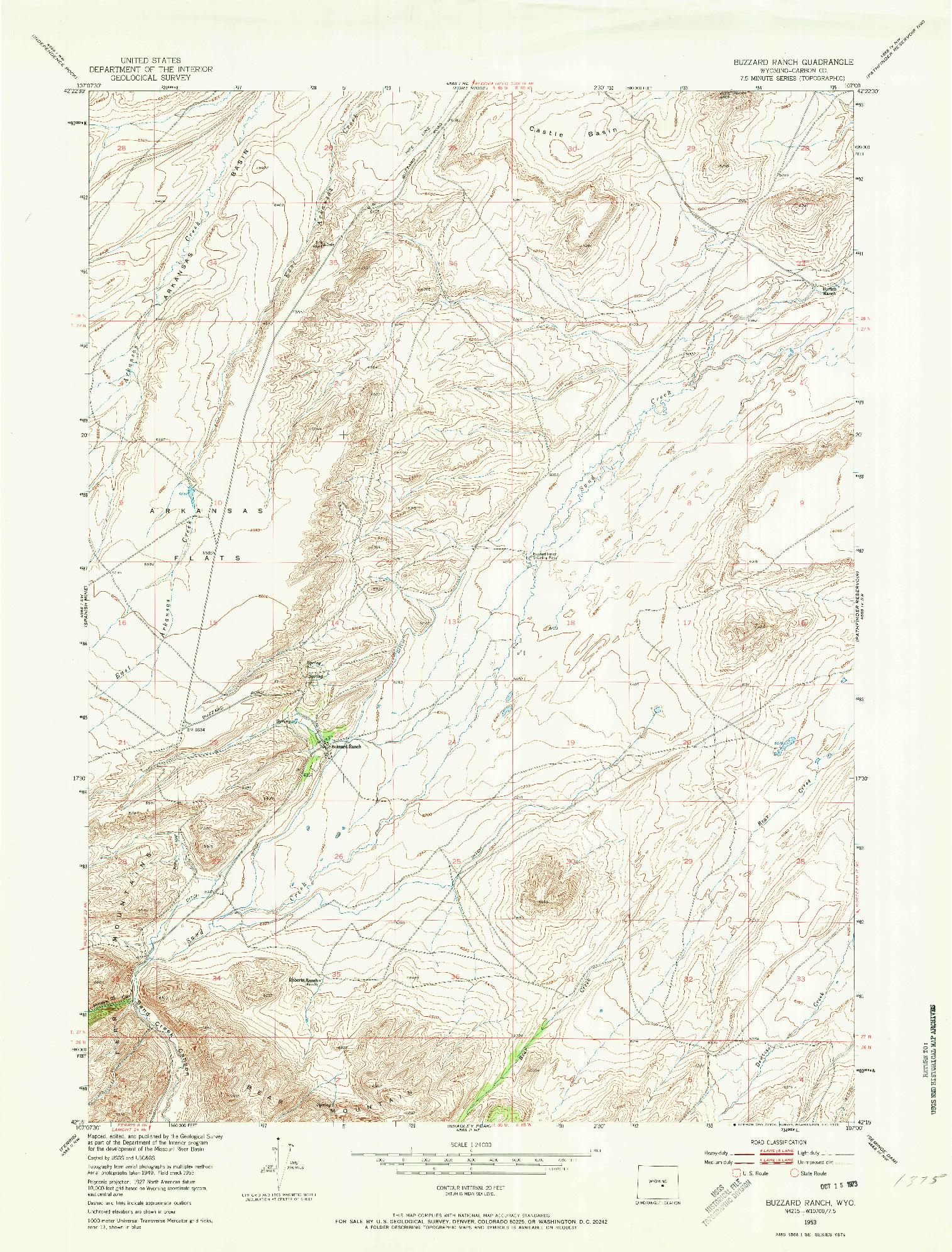 USGS 1:24000-SCALE QUADRANGLE FOR BUZZARD RANCH, WY 1953