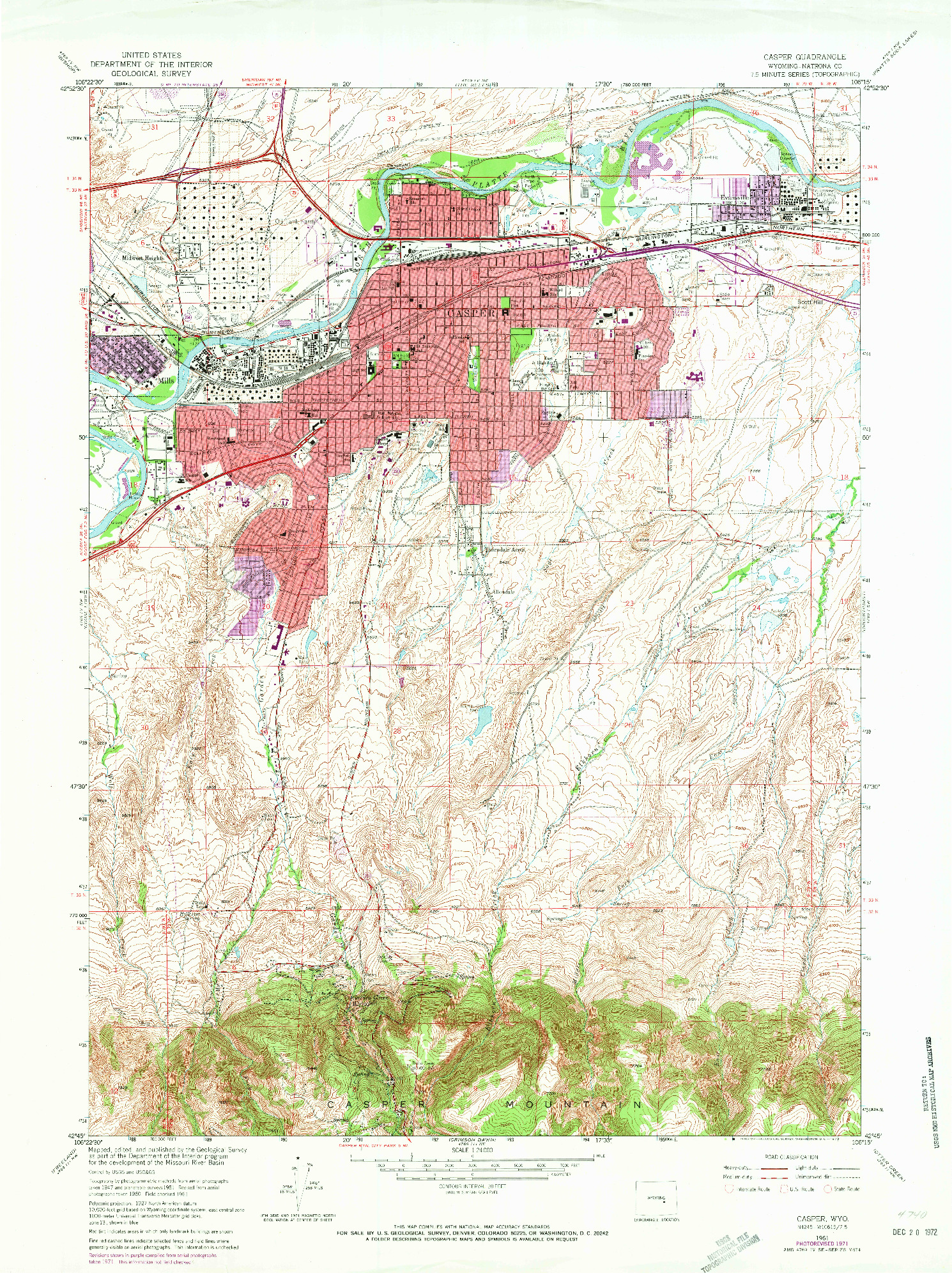 USGS 1:24000-SCALE QUADRANGLE FOR CASPER, WY 1961