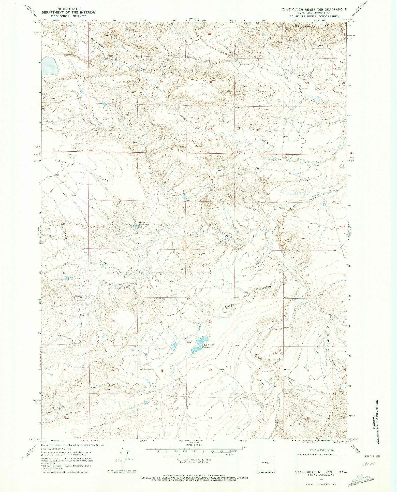 USGS 1:24000-SCALE QUADRANGLE FOR CAVE GULCH RESERVOIR, WY 1968