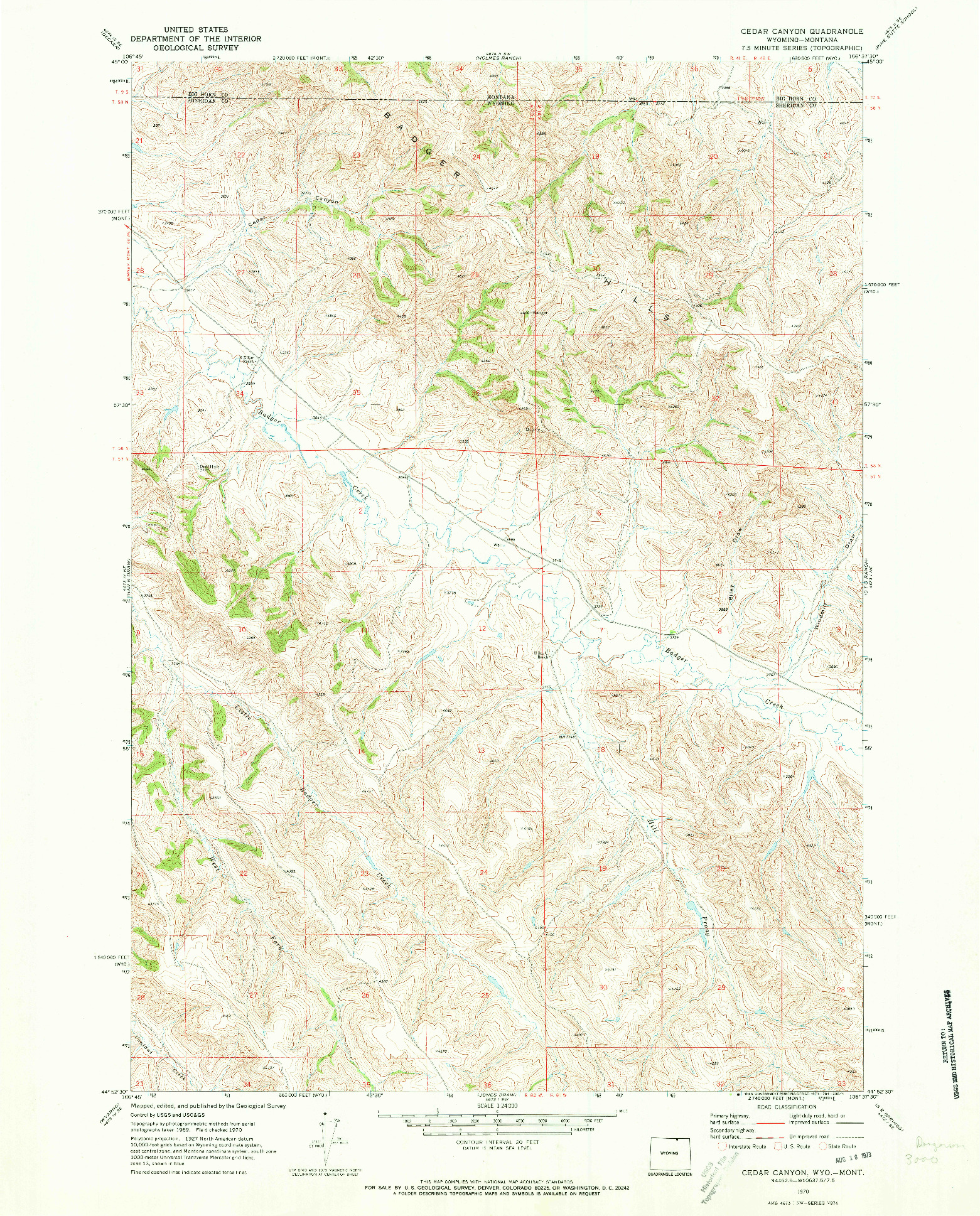 USGS 1:24000-SCALE QUADRANGLE FOR CEDAR CANYON, WY 1970