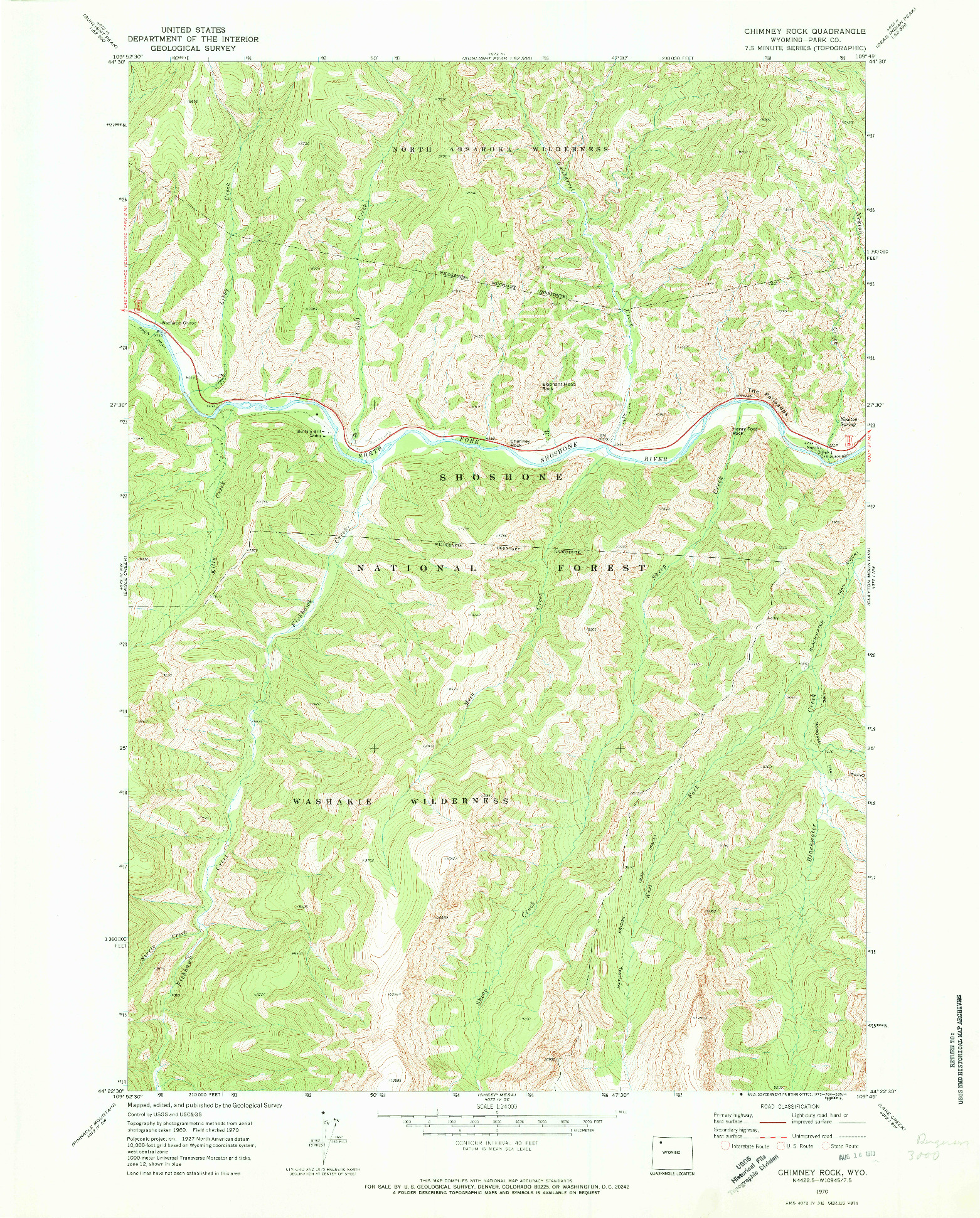 USGS 1:24000-SCALE QUADRANGLE FOR CHIMNEY ROCK, WY 1970