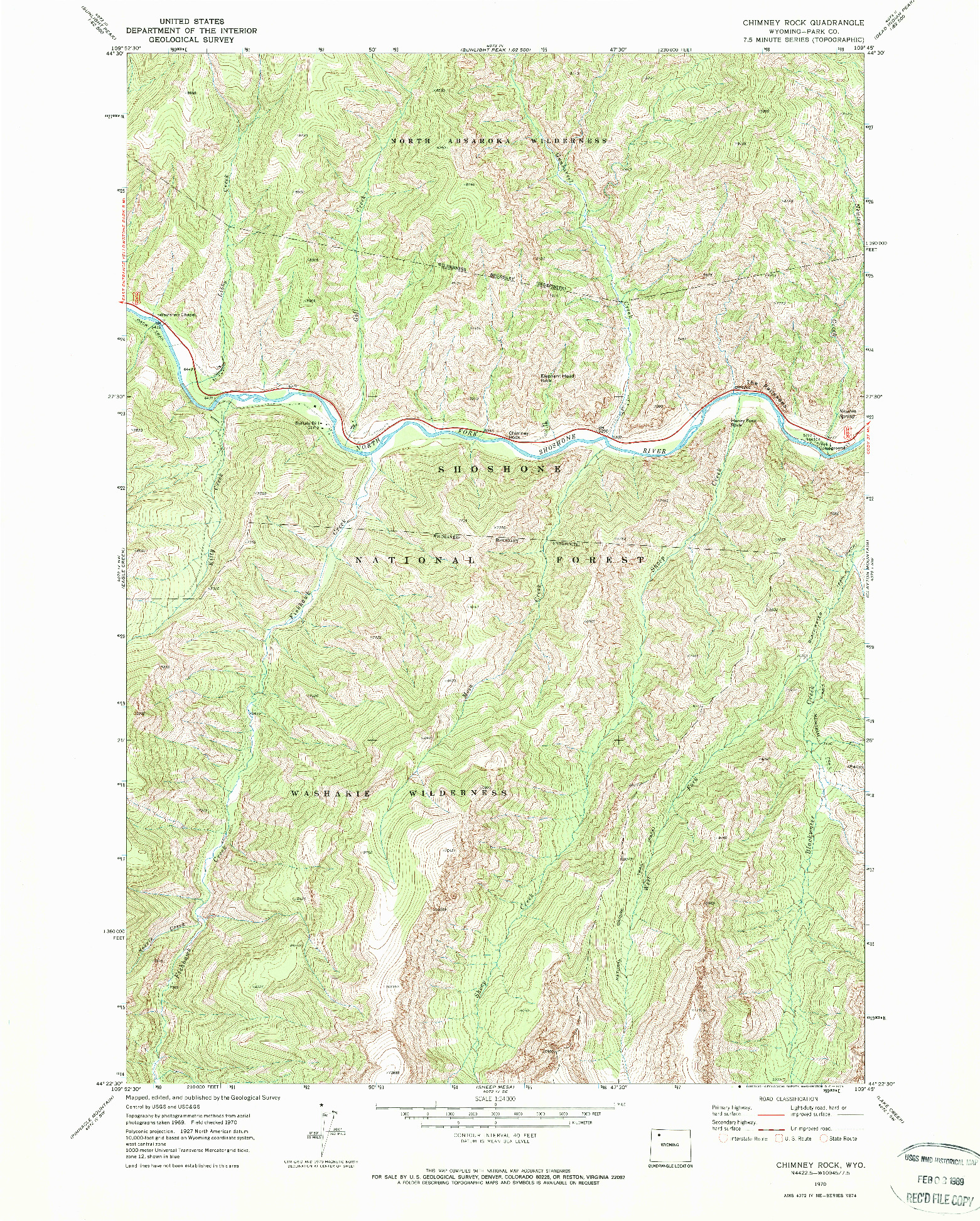 USGS 1:24000-SCALE QUADRANGLE FOR CHIMNEY ROCK, WY 1970