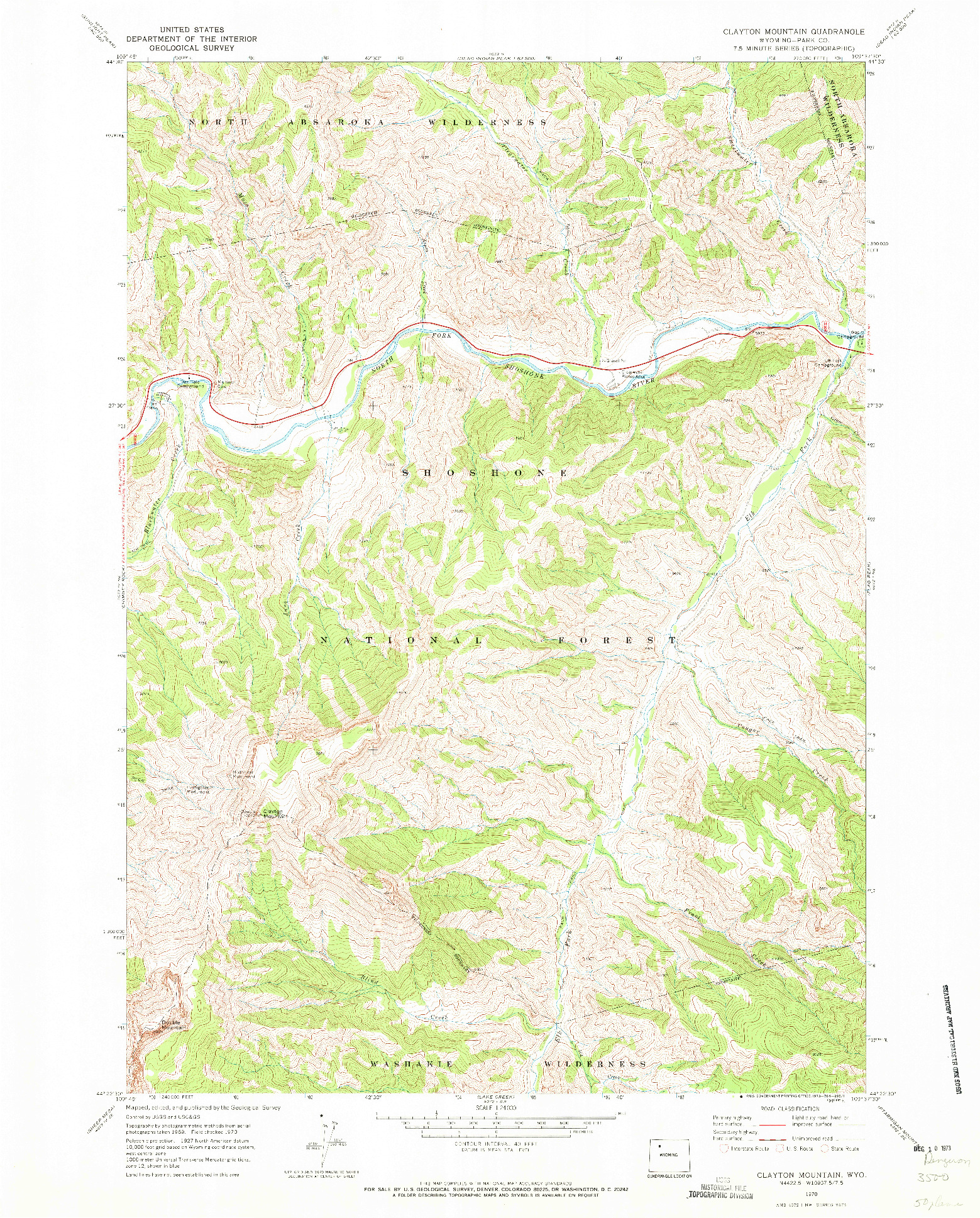 USGS 1:24000-SCALE QUADRANGLE FOR CLAYTON MOUNTAIN, WY 1970
