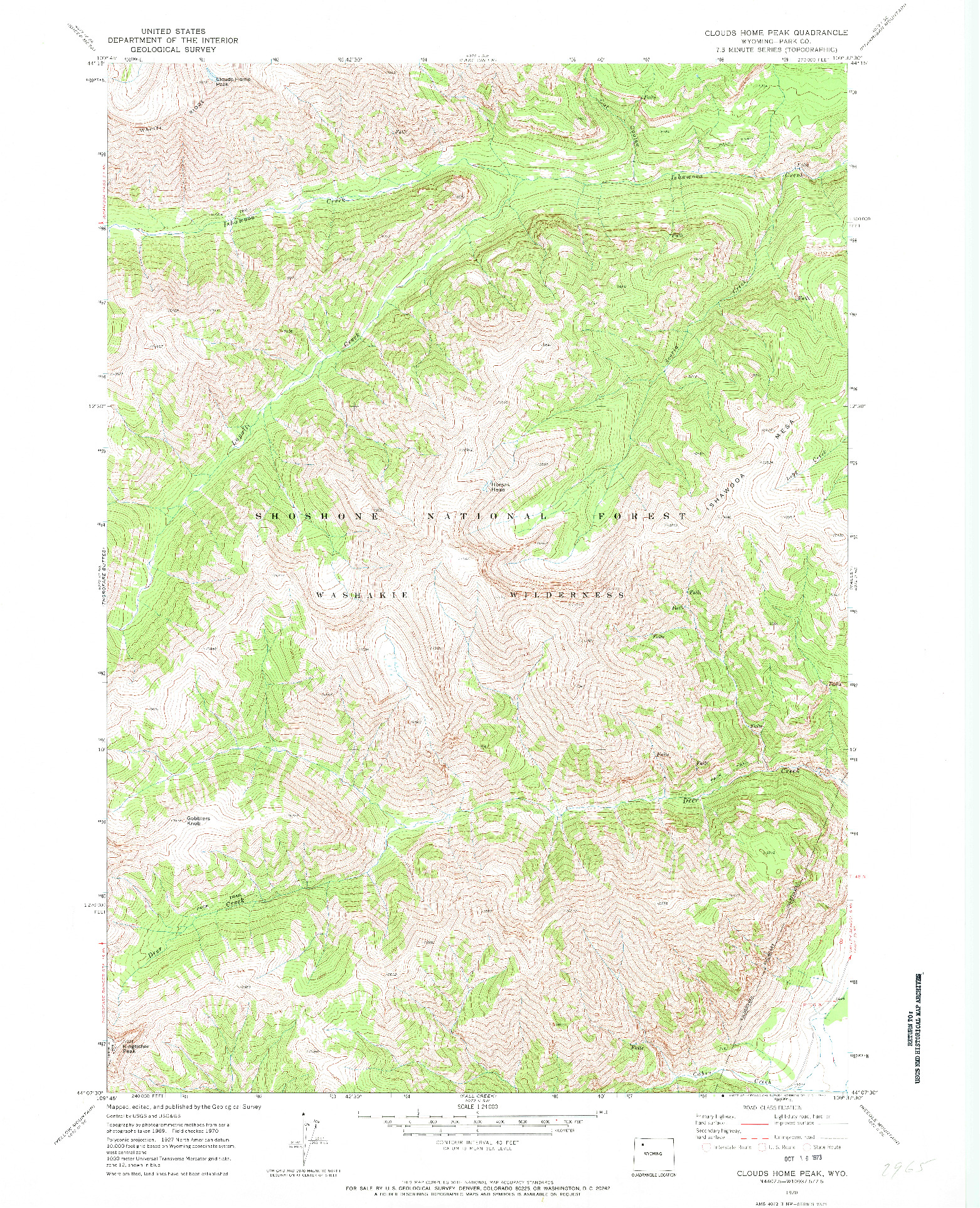 USGS 1:24000-SCALE QUADRANGLE FOR CLOUDS HOME PEAK, WY 1970