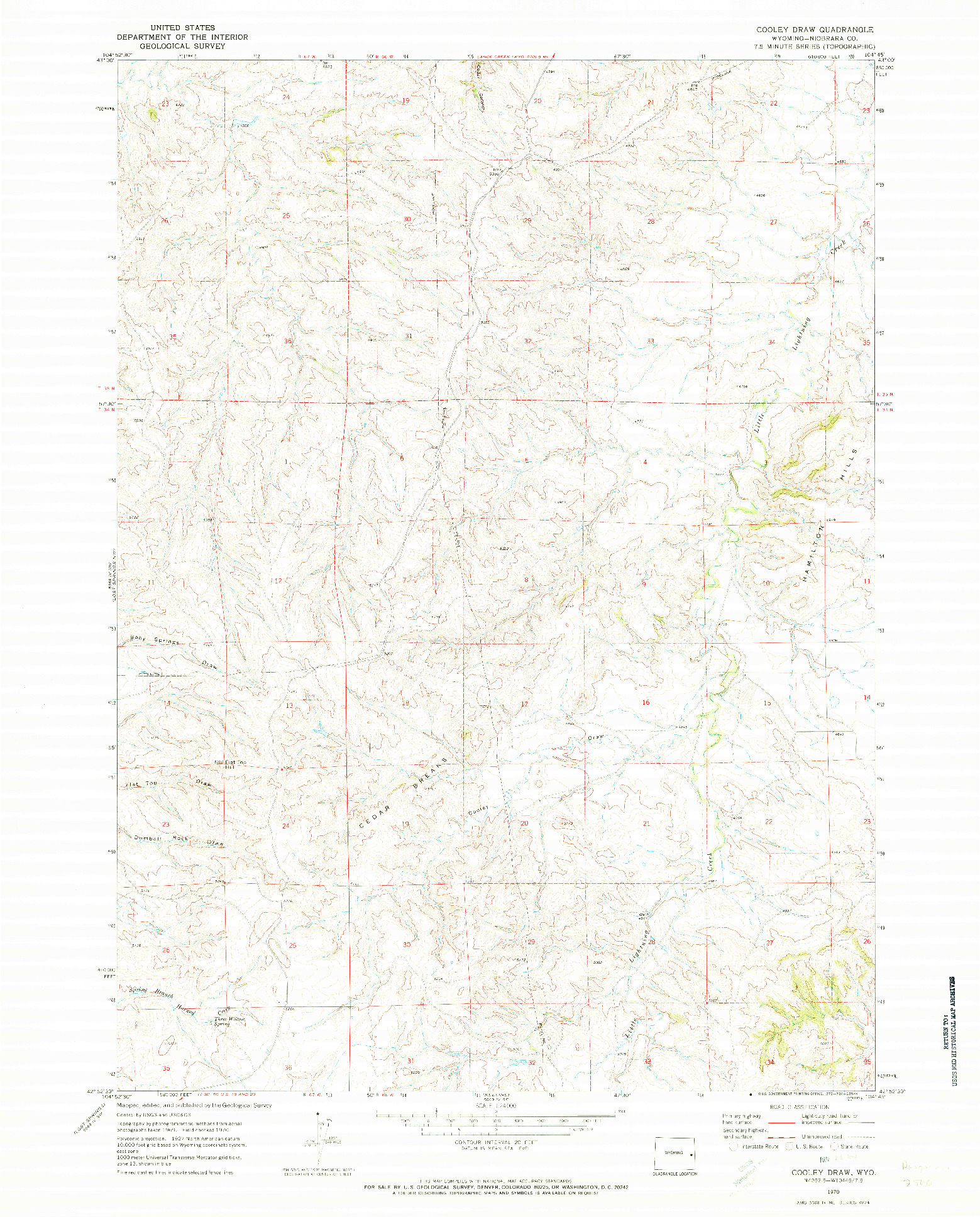 USGS 1:24000-SCALE QUADRANGLE FOR COOLEY DRAW, WY 1970