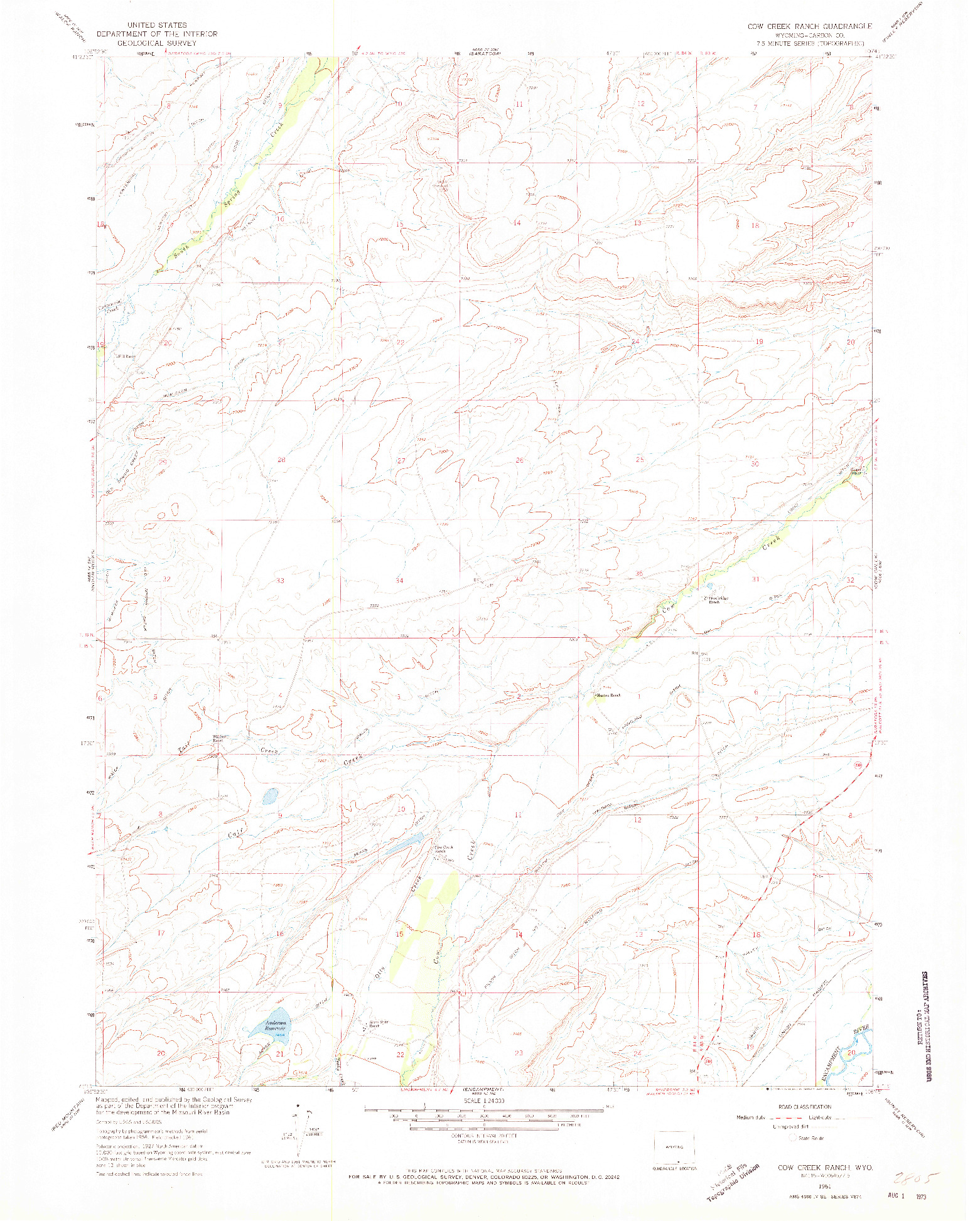 USGS 1:24000-SCALE QUADRANGLE FOR COW CREEK RANCH, WY 1961