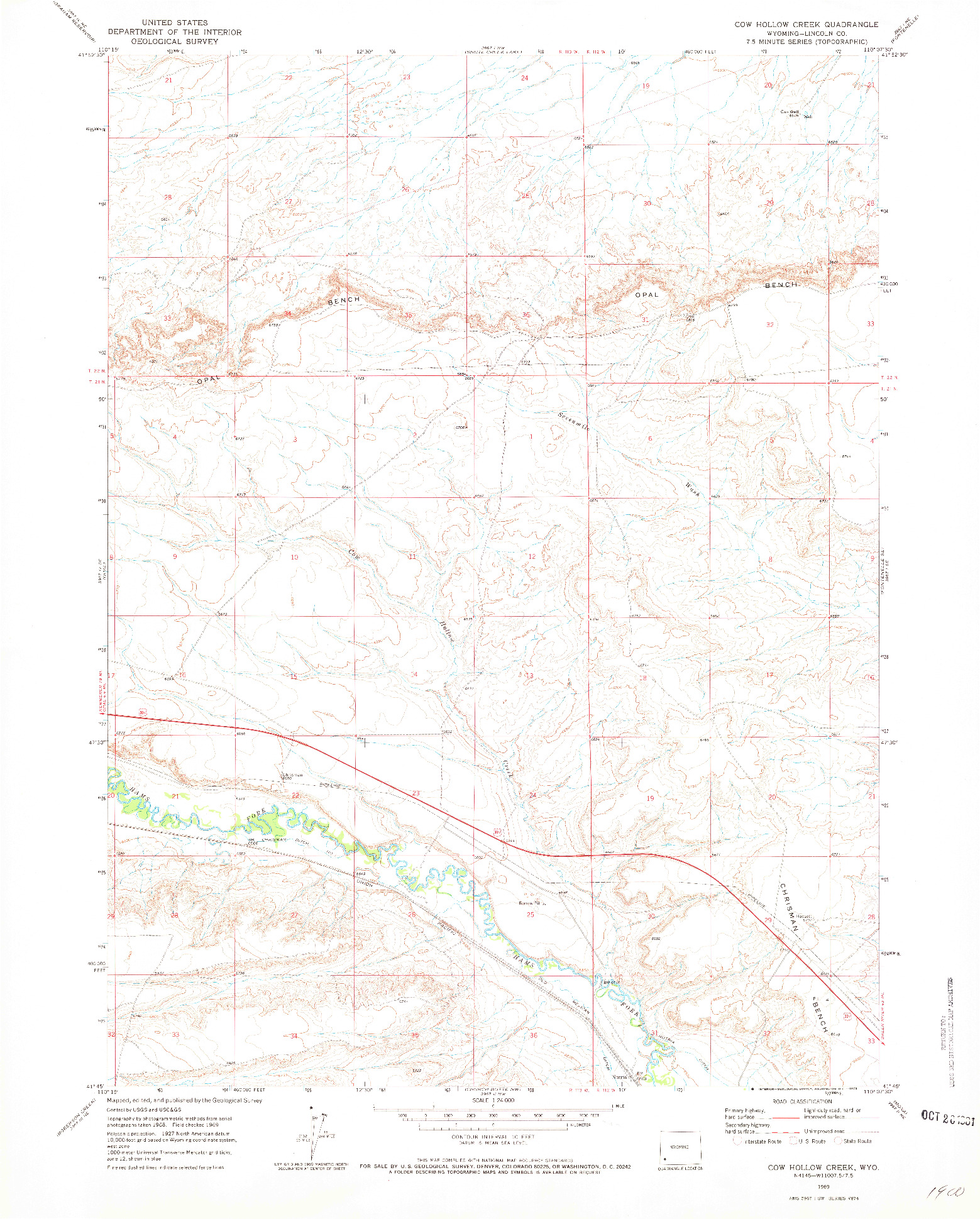 USGS 1:24000-SCALE QUADRANGLE FOR COW HOLLOW CREEK, WY 1969