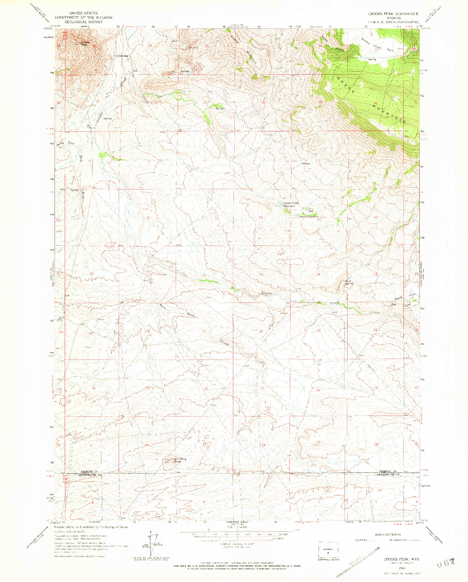 USGS 1:24000-SCALE QUADRANGLE FOR CROOKS PEAK, WY 1961