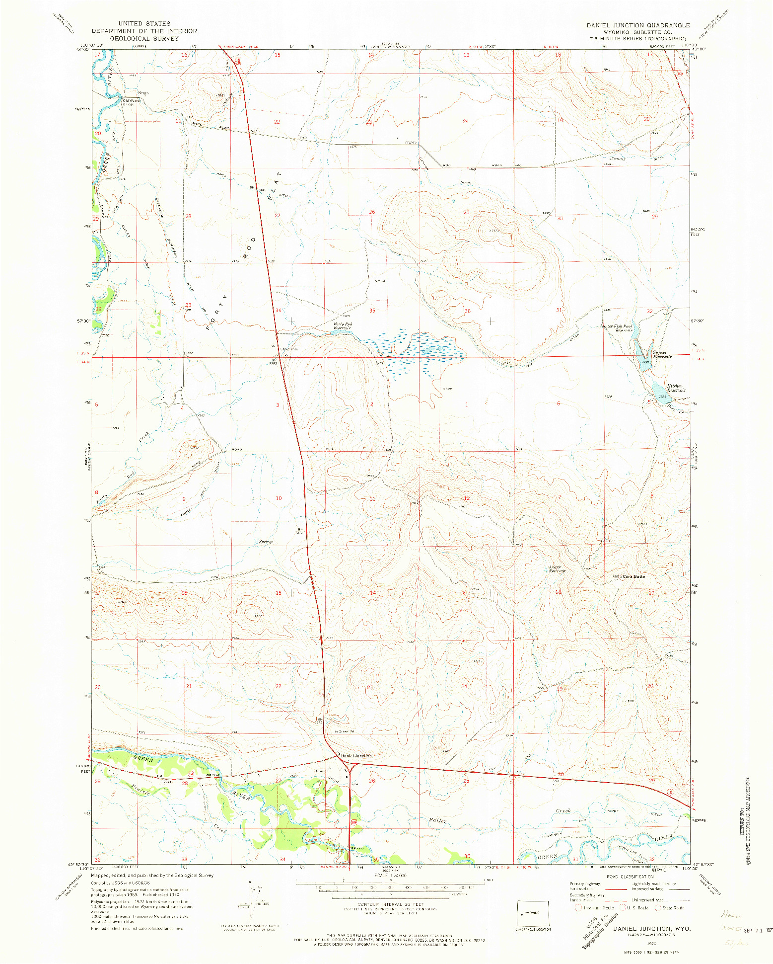 USGS 1:24000-SCALE QUADRANGLE FOR DANIEL JUNCTION, WY 1970