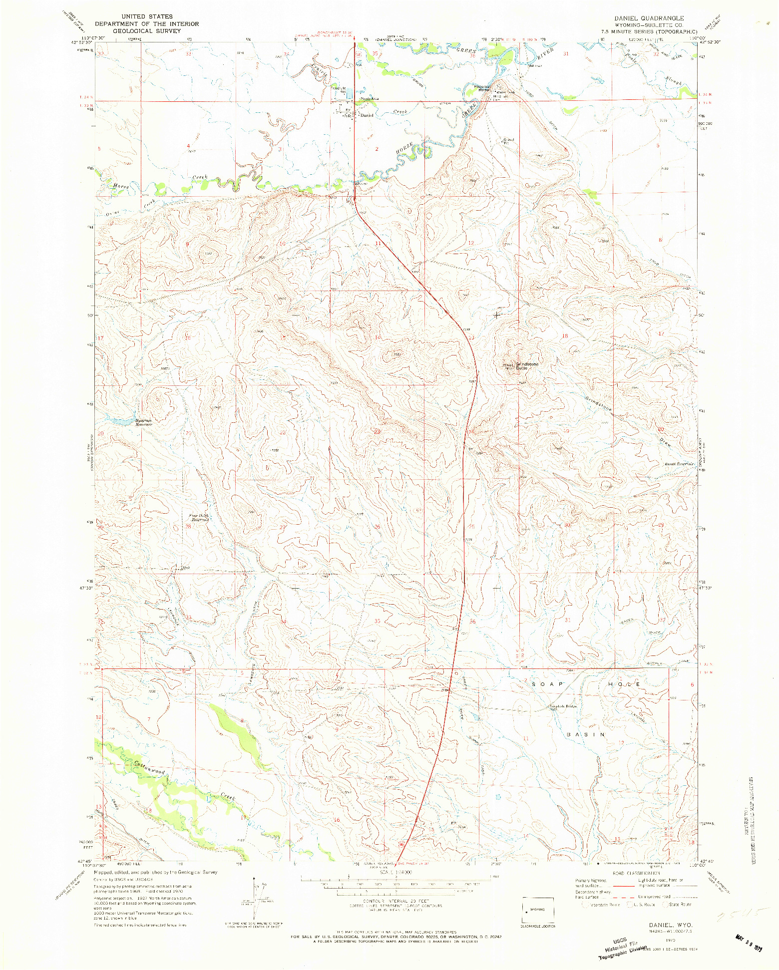 USGS 1:24000-SCALE QUADRANGLE FOR DANIEL, WY 1970