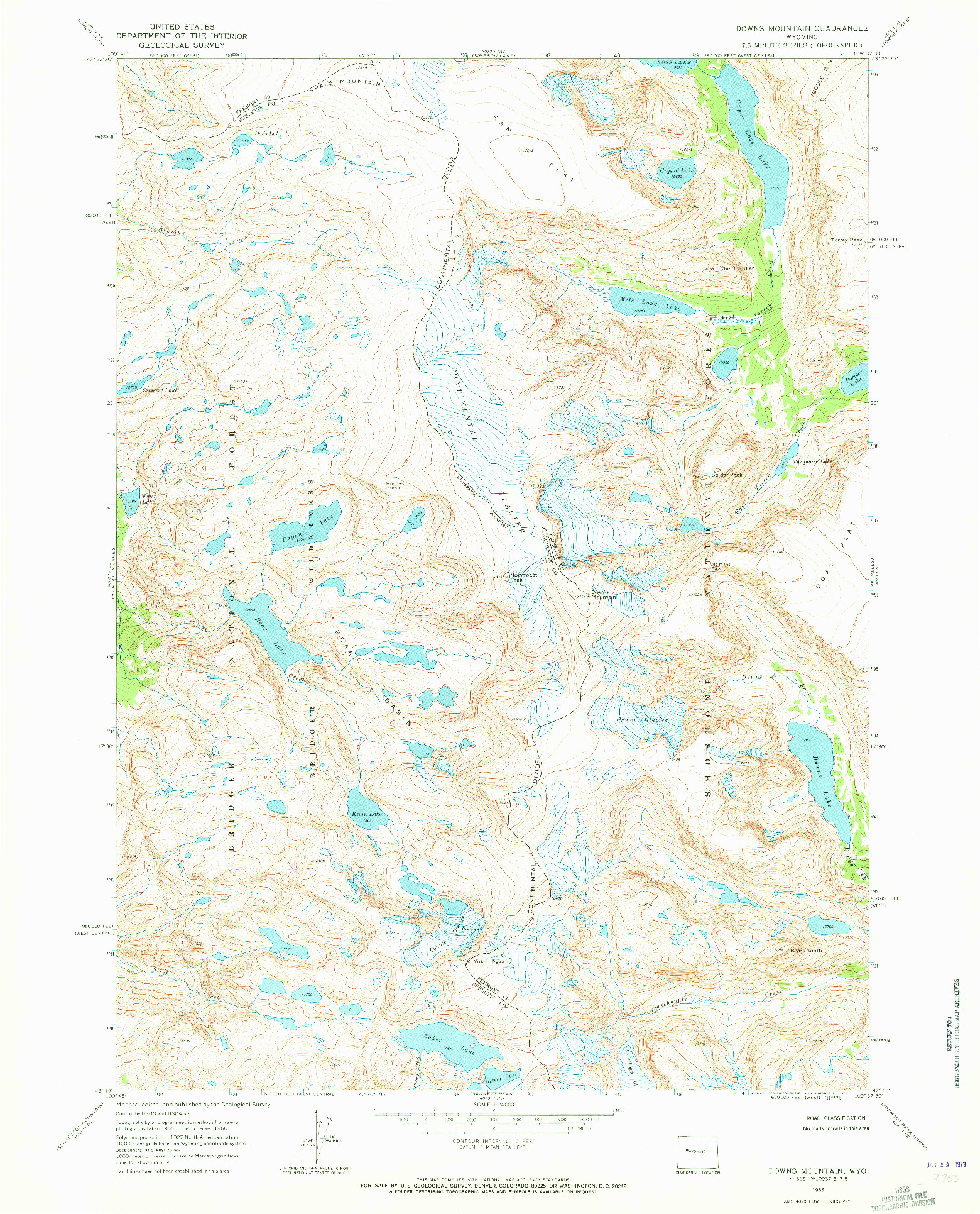 USGS 1:24000-SCALE QUADRANGLE FOR DOWNS MOUNTAIN, WY 1968