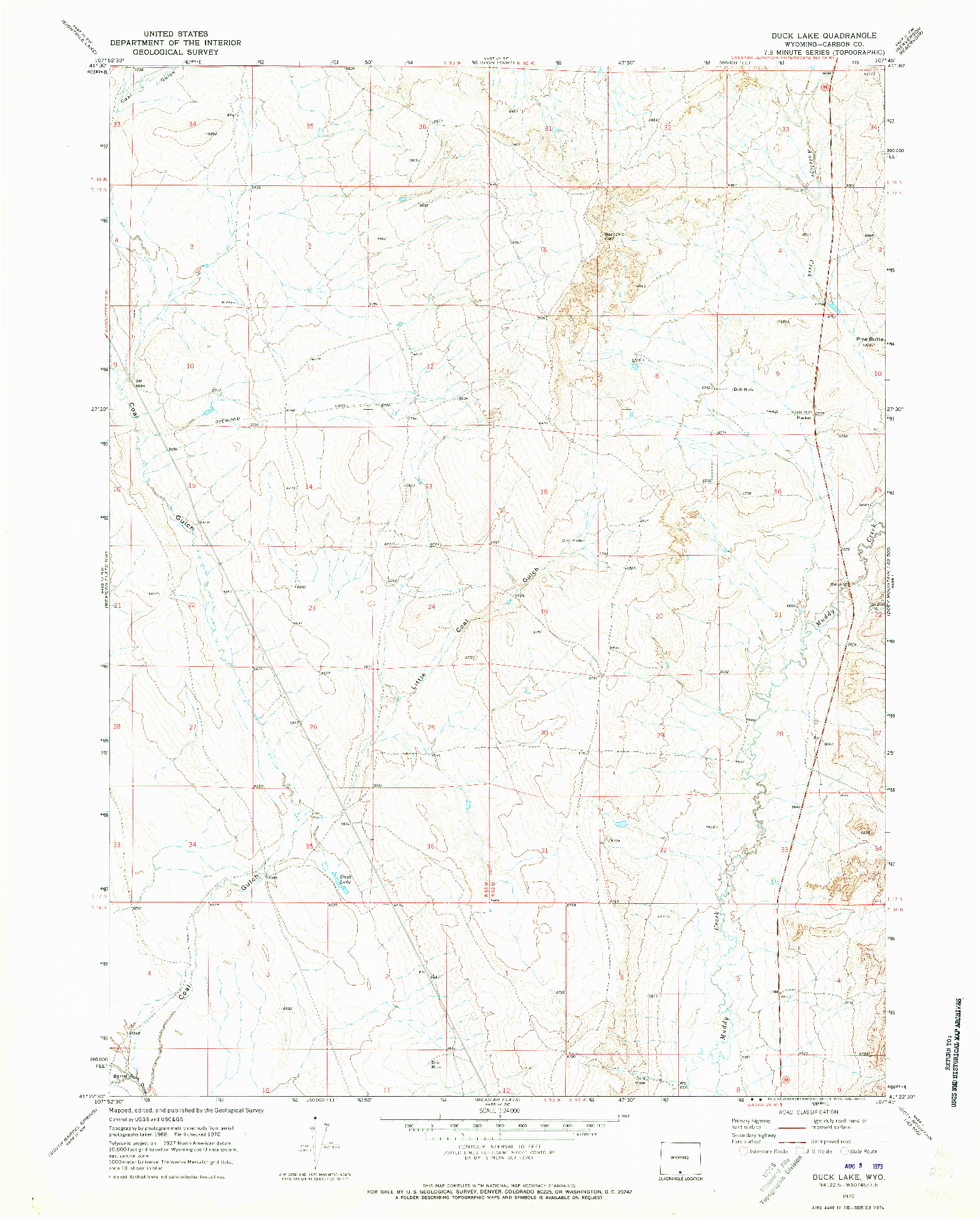 USGS 1:24000-SCALE QUADRANGLE FOR DUCK LAKE, WY 1970