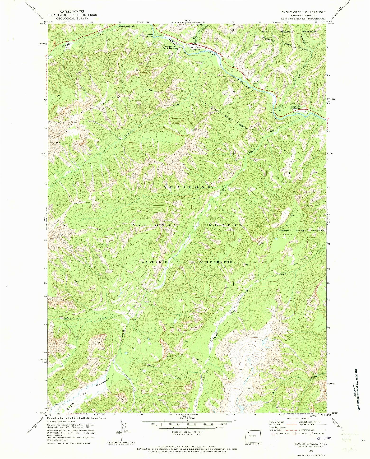 USGS 1:24000-SCALE QUADRANGLE FOR EAGLE CREEK, WY 1970