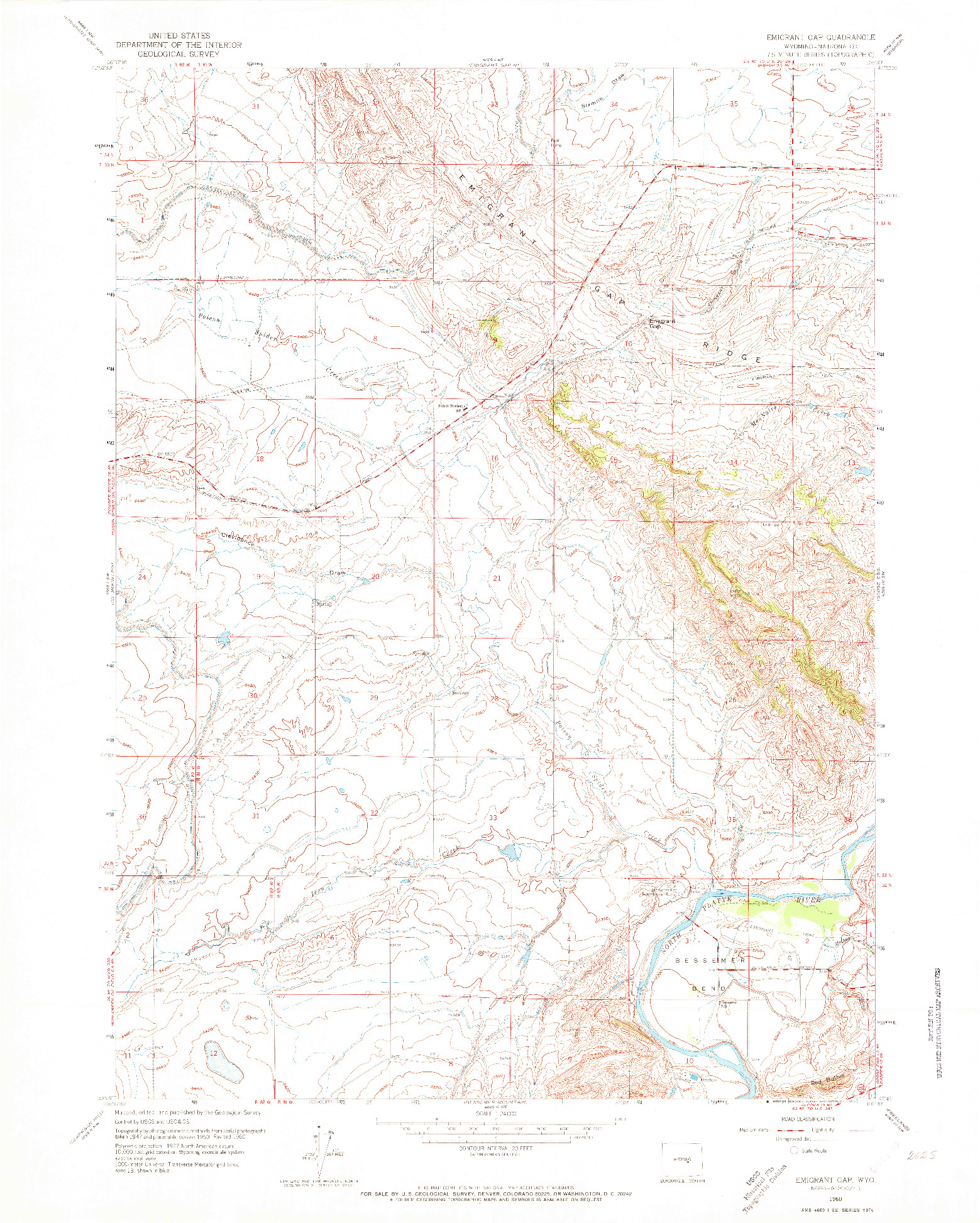 USGS 1:24000-SCALE QUADRANGLE FOR EMIGRANT GAP, WY 1960