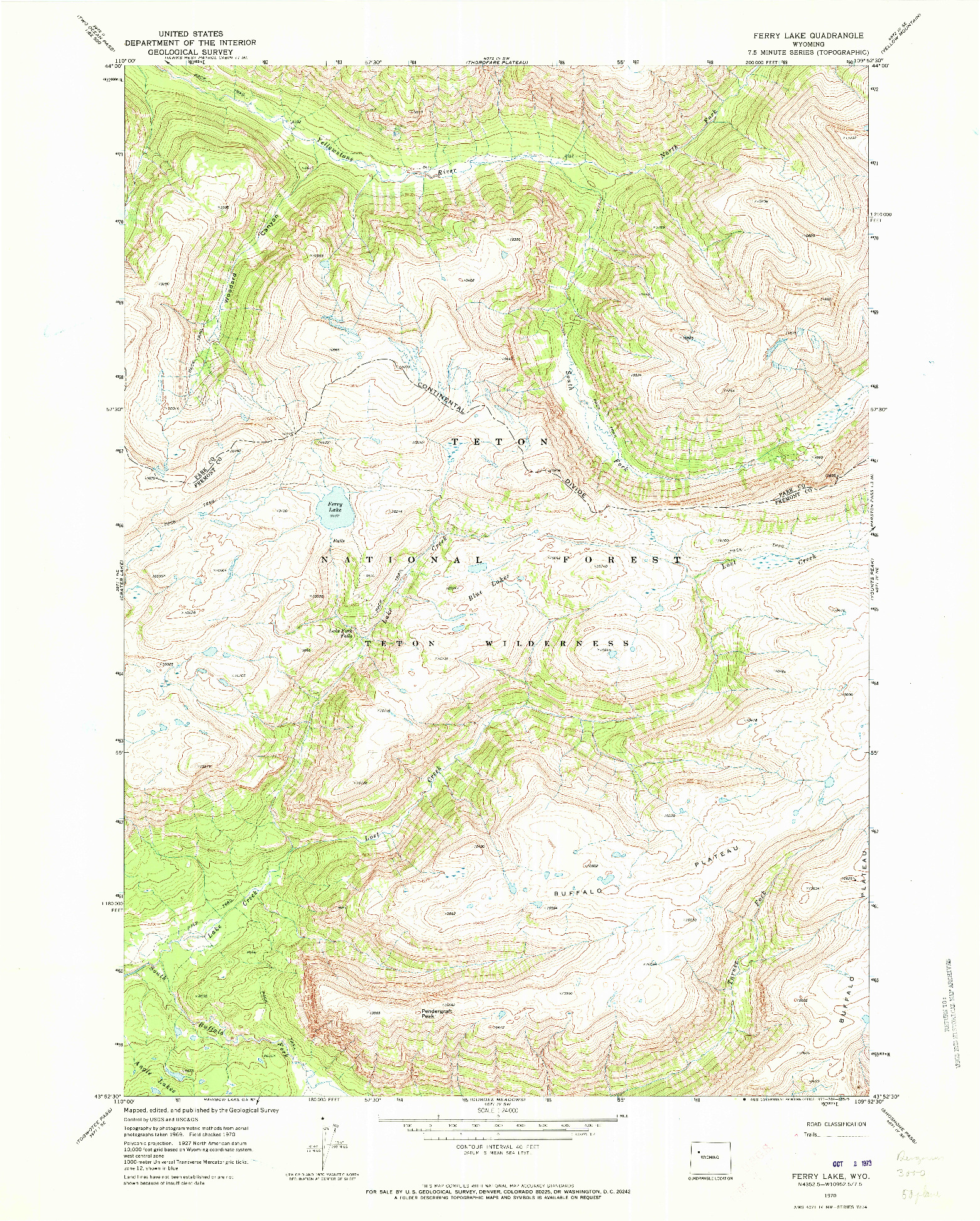 USGS 1:24000-SCALE QUADRANGLE FOR FERRY LAKE, WY 1970