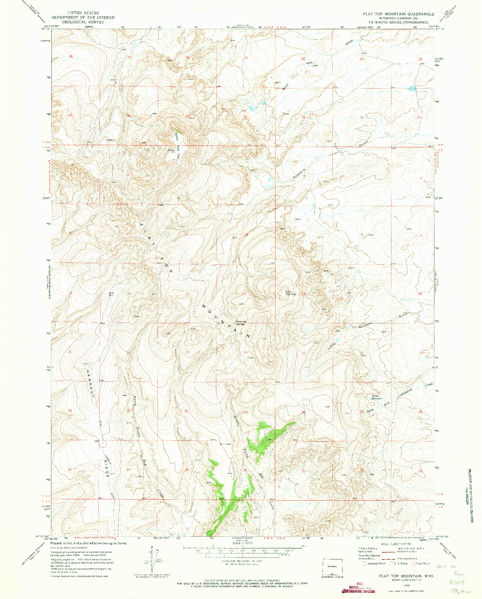 USGS 1:24000-SCALE QUADRANGLE FOR FLAT TOP MOUNTAIN, WY 1970