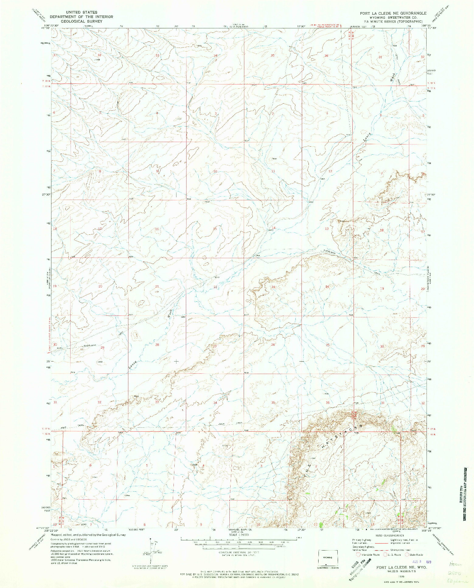 USGS 1:24000-SCALE QUADRANGLE FOR FORT LA CLEDE NE, WY 1970