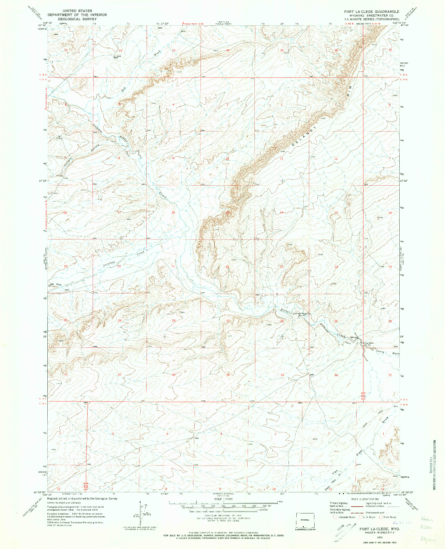 USGS 1:24000-SCALE QUADRANGLE FOR FORT LA CLEDE, WY 1970