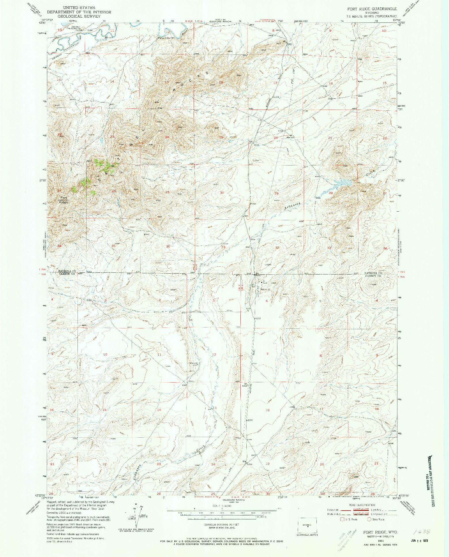 USGS 1:24000-SCALE QUADRANGLE FOR FORT RIDGE, WY 1951