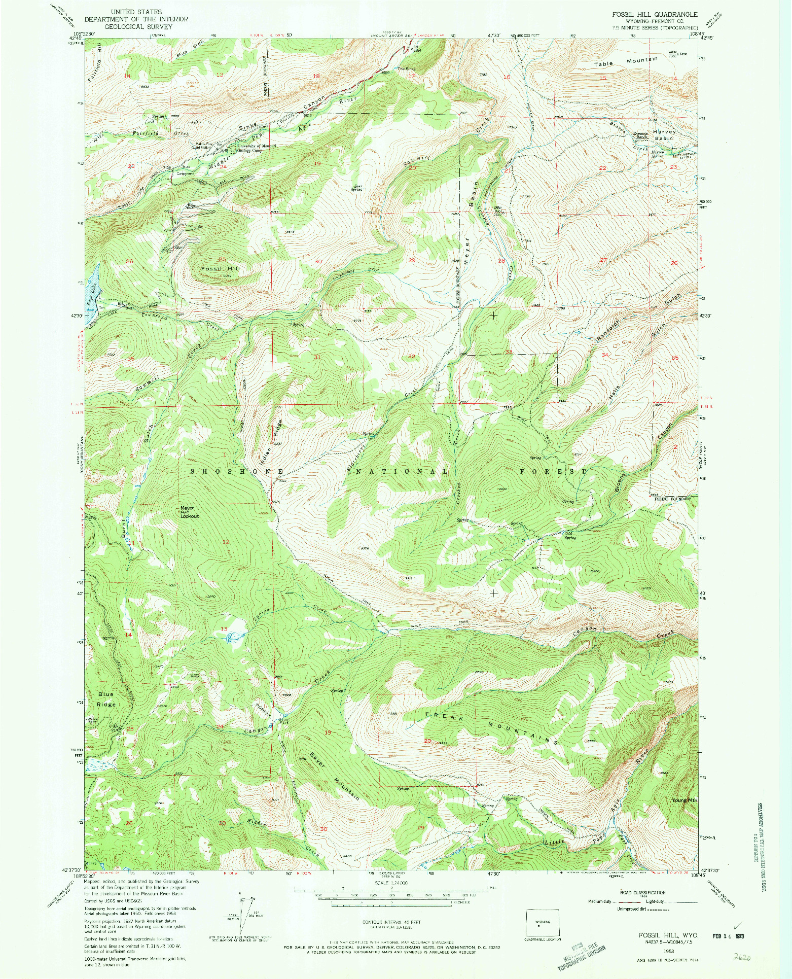 USGS 1:24000-SCALE QUADRANGLE FOR FOSSIL HILL, WY 1953